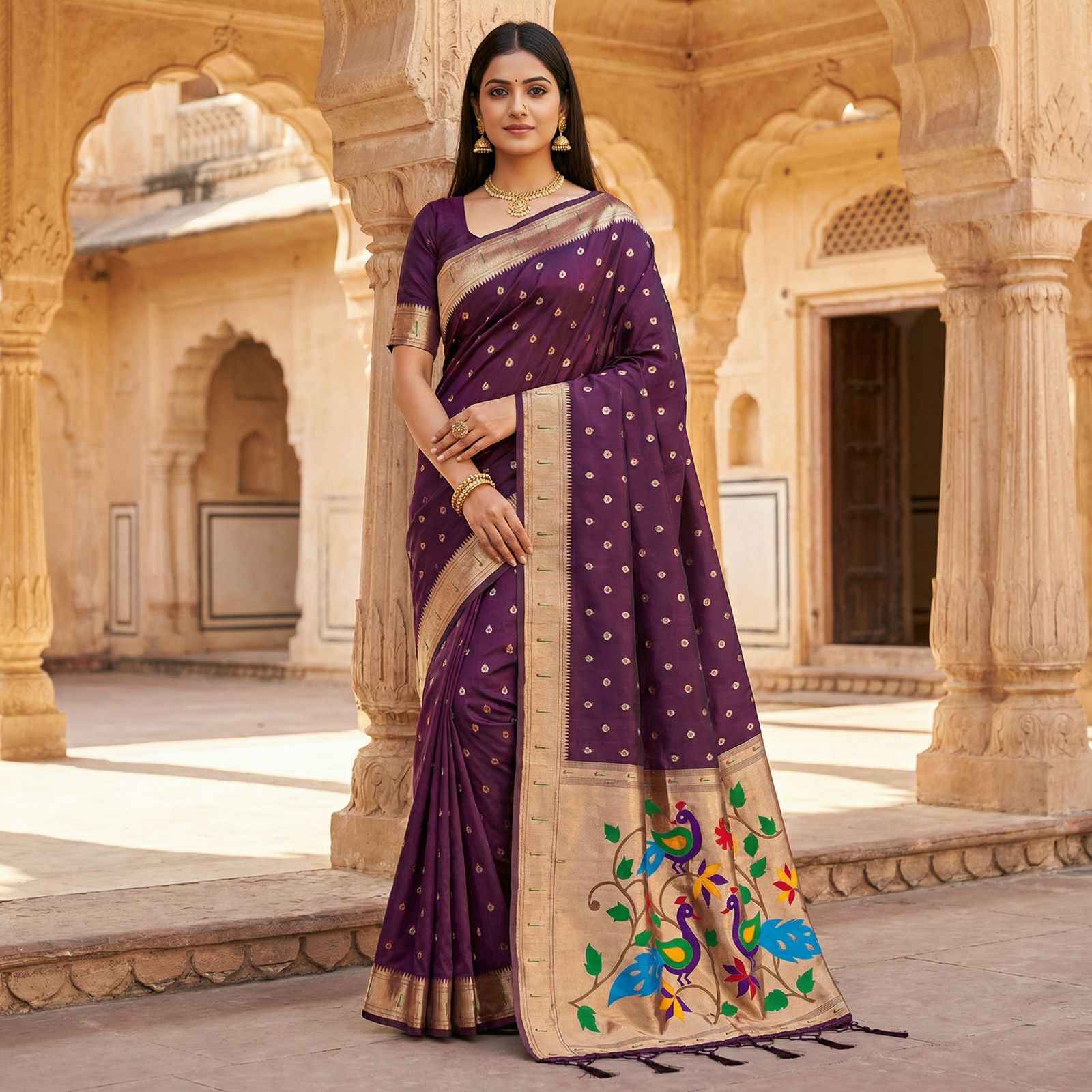 SOFT LUSTROUS ORGANZA SILK PAITHANI ZARI WEAVING SAREE AT WHOLESALE PRICE 