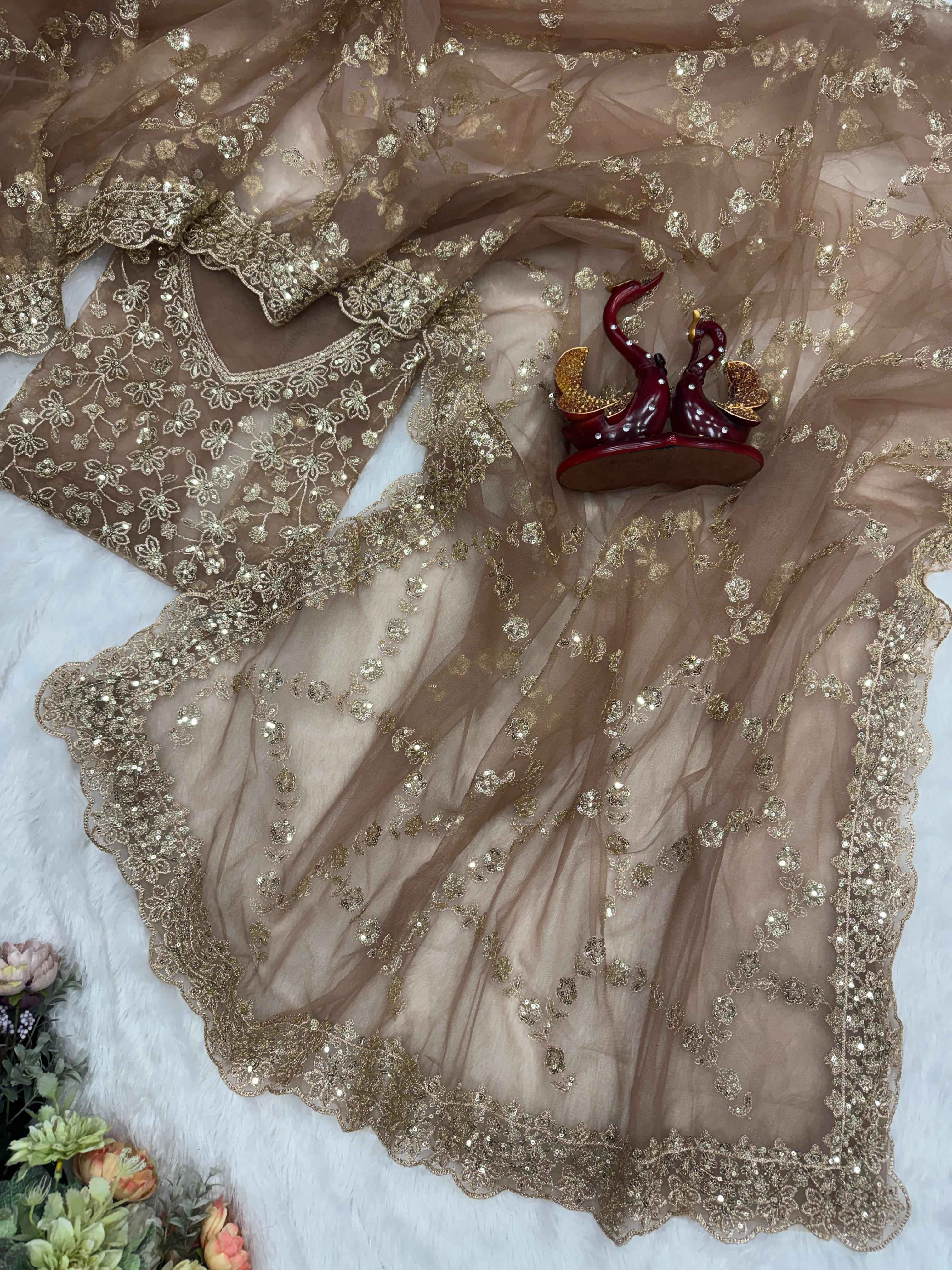 SOFT NET SEQUENCE AND ZARI EMBRODERY WORK SAREE AT WHOLESALE PRICE