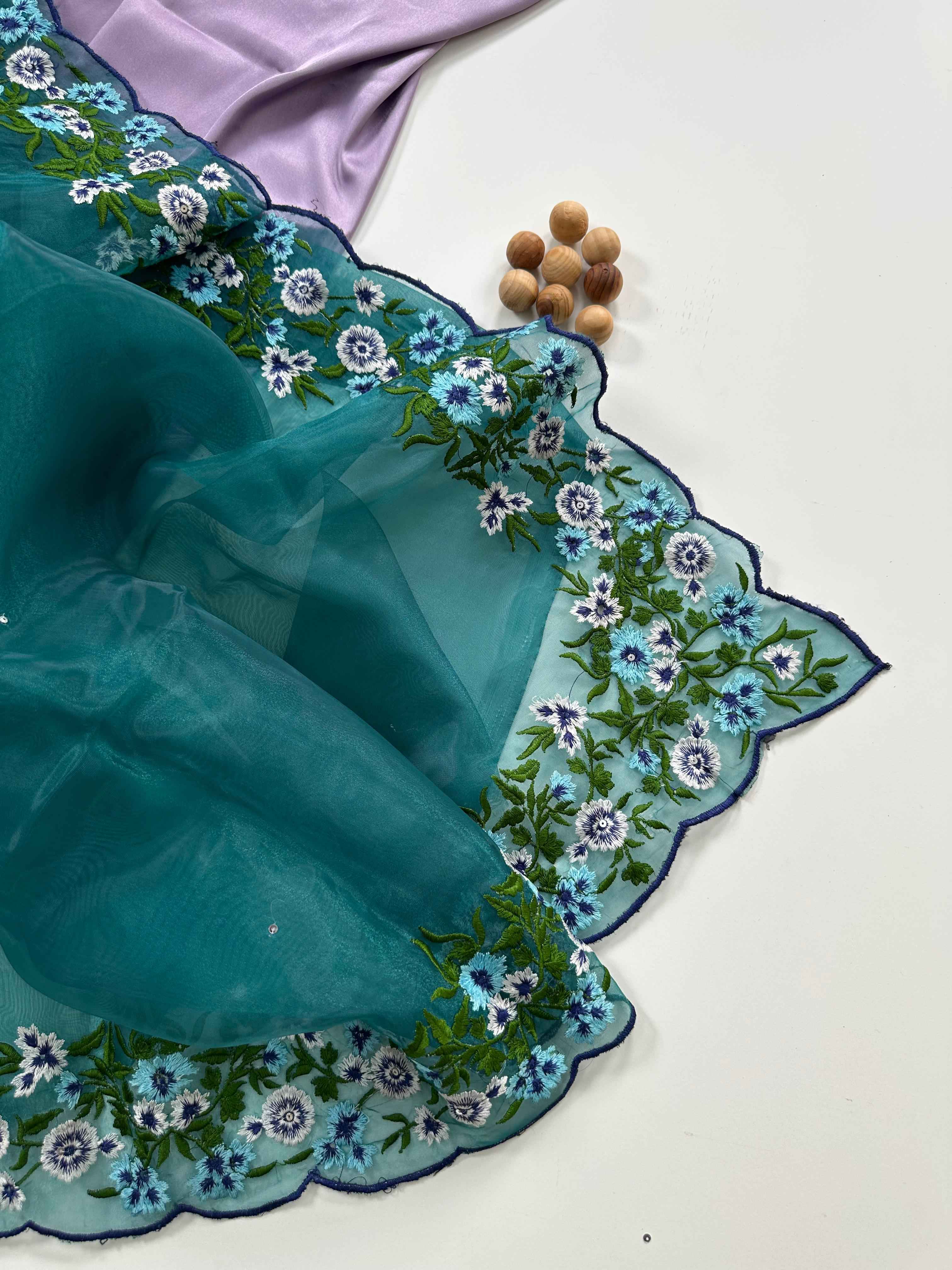 SOFT ORGANZA FLORAL EMBROIDERY WORK SAREE AT WHOLESALE PRICE