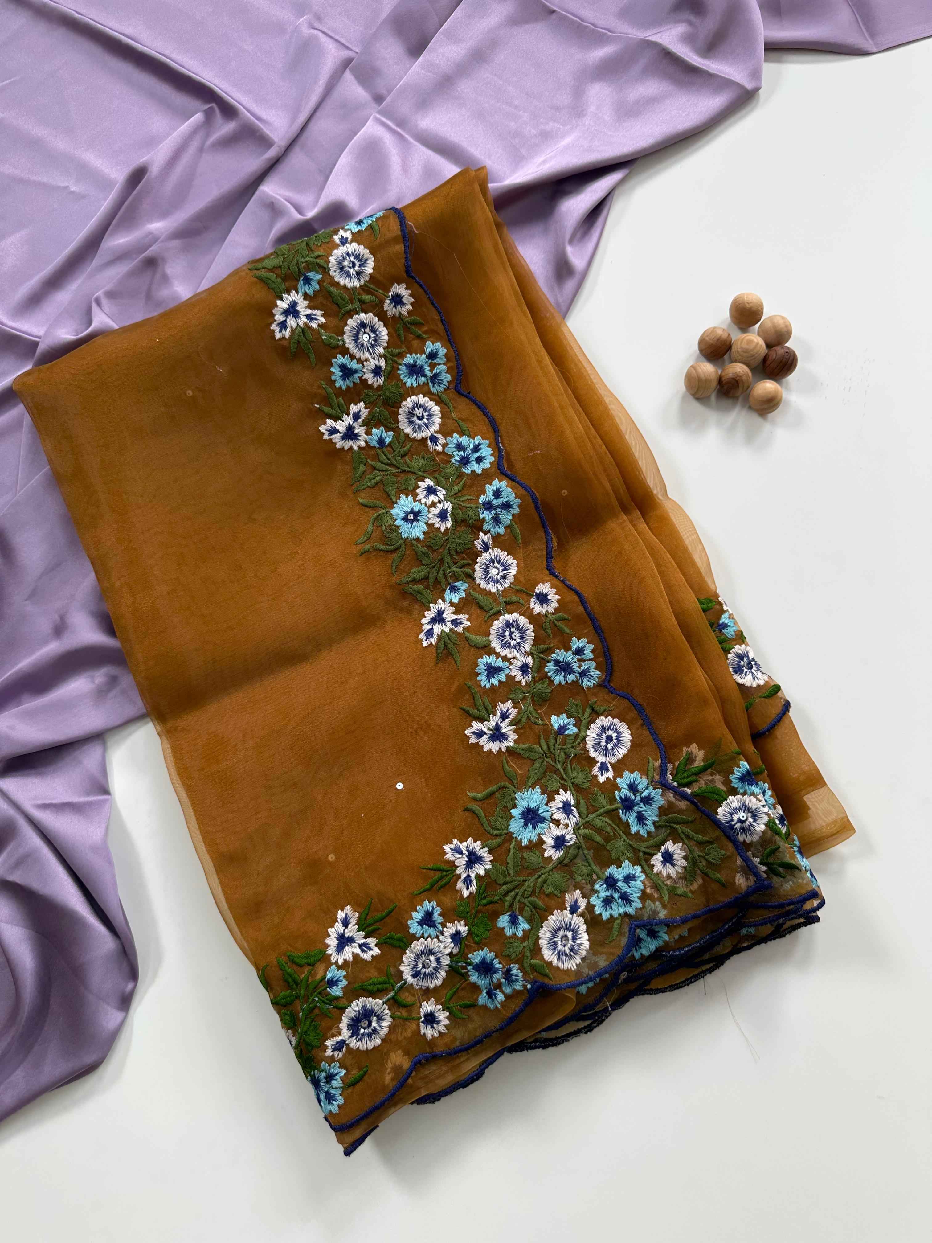 SOFT ORGANZA FLORAL EMBROIDERY WORK SAREE AT WHOLESALE PRICE