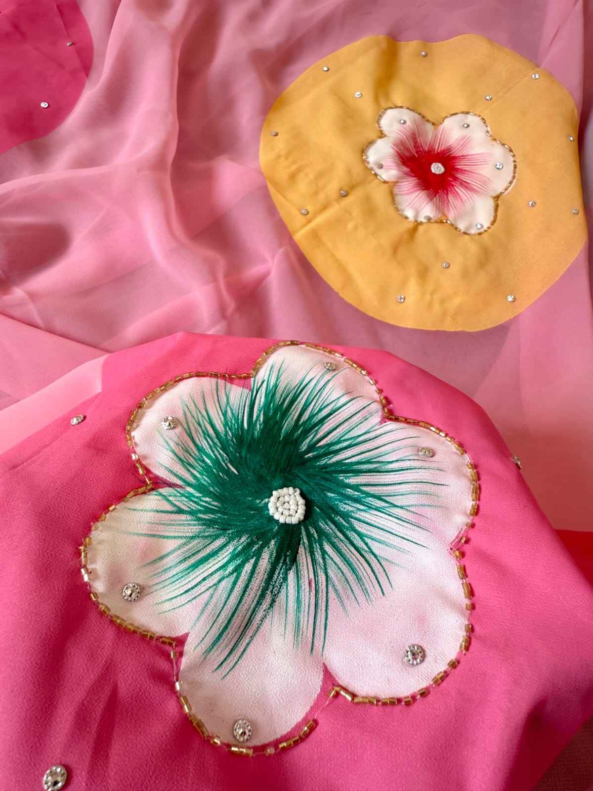 SOFT PURE GEORGETTE HANDWORK HANDBRUSH FLOWER SAREE AT WHOLESALE PRICE