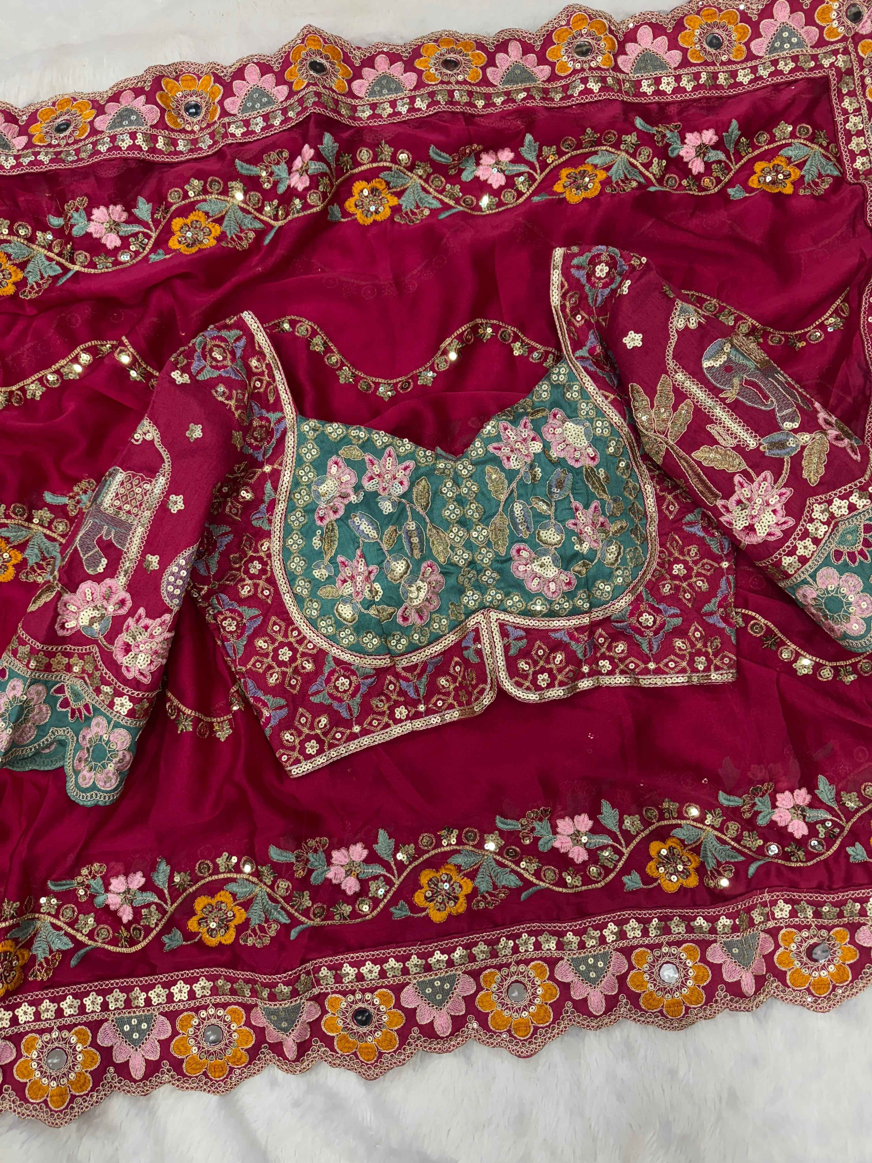SOFT RANGOLI SILK SEQUANCE AND DORI EMBROIDERY WORK WITH REAL MIRROR SAREE AT WHOLESALE PRICE