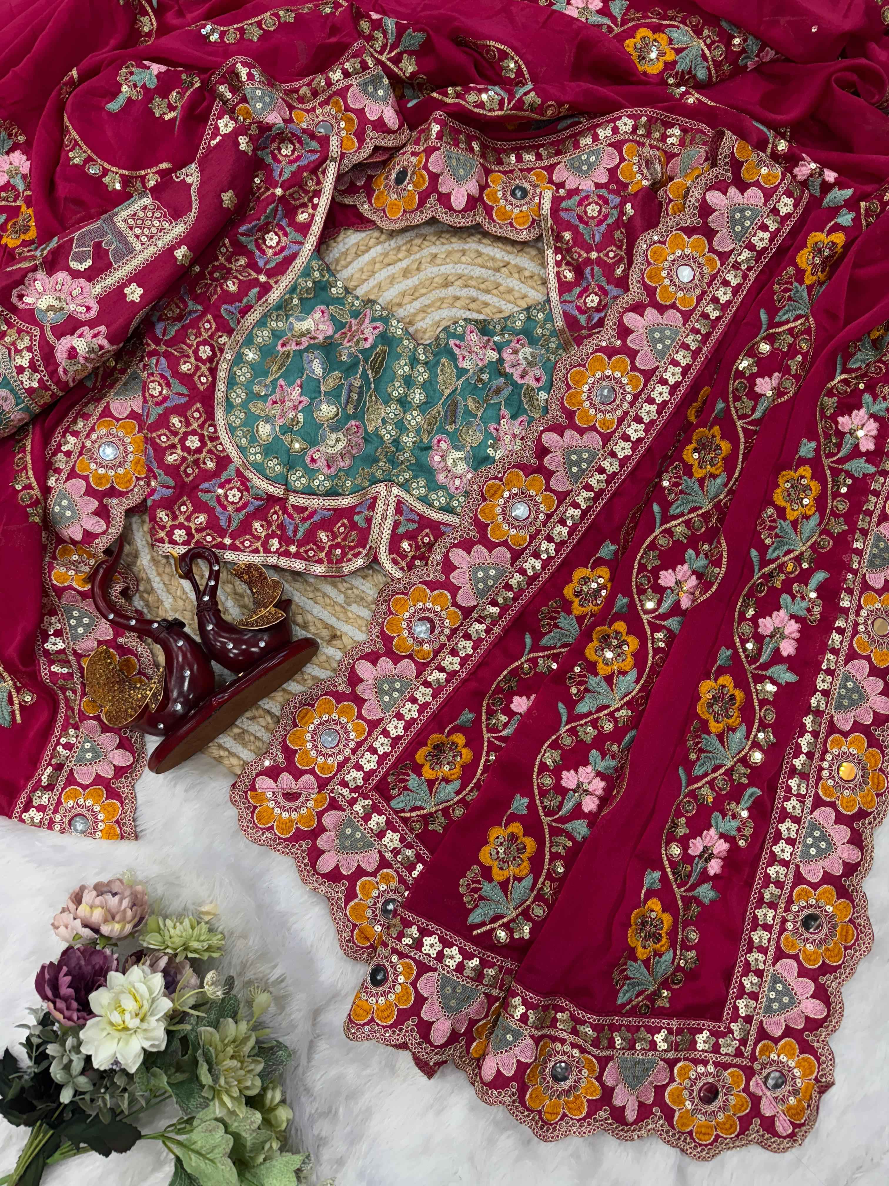 SOFT RANGOLI SILK SEQUANCE AND DORI EMBROIDERY WORK WITH REAL MIRROR SAREE AT WHOLESALE PRICE