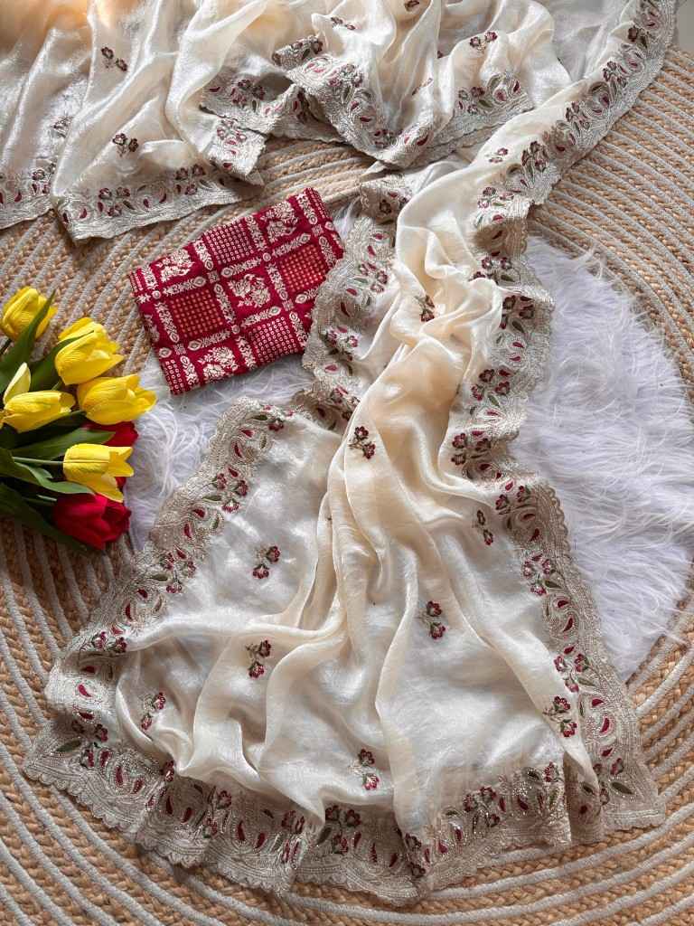 SOFT SHIMMER EMBROIDERY WORK SAREE AT WHOLESALE PRICE
