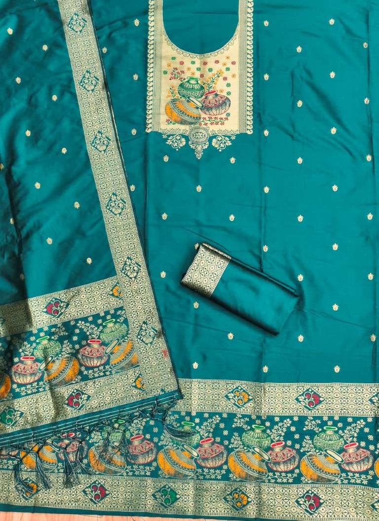 SOFT SILK BLEND WITH RICH PAITHANI ZARI WEAVING DRESS MATERIAL 2 AT WHOLESALE PRICE