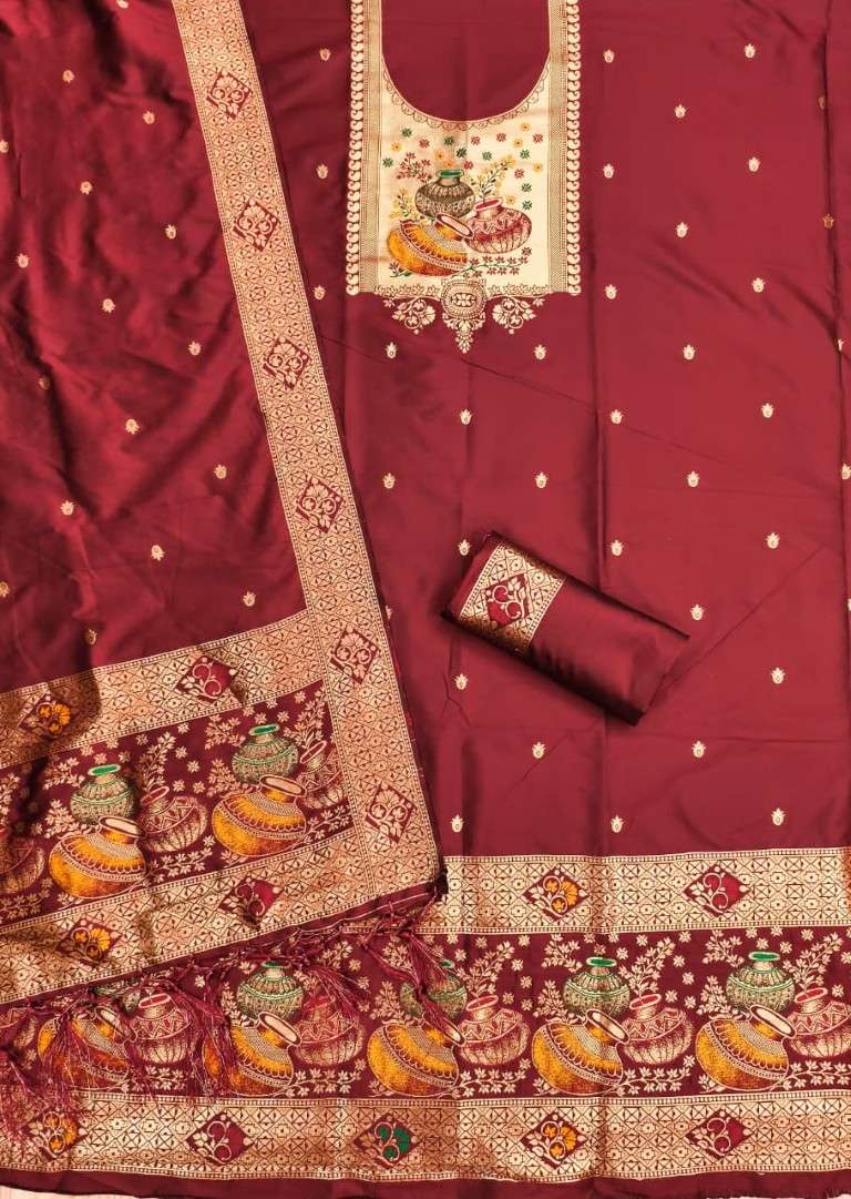 SOFT SILK BLEND WITH RICH PAITHANI ZARI WEAVING DRESS MATERIAL 2 AT WHOLESALE PRICE