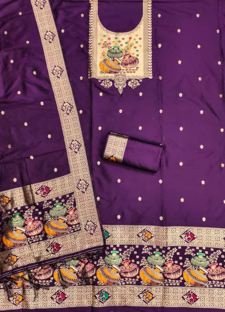 SOFT SILK BLEND WITH RICH PAITHANI ZARI WEAVING DRESS MATERIAL 2 AT WHOLESALE PRICE