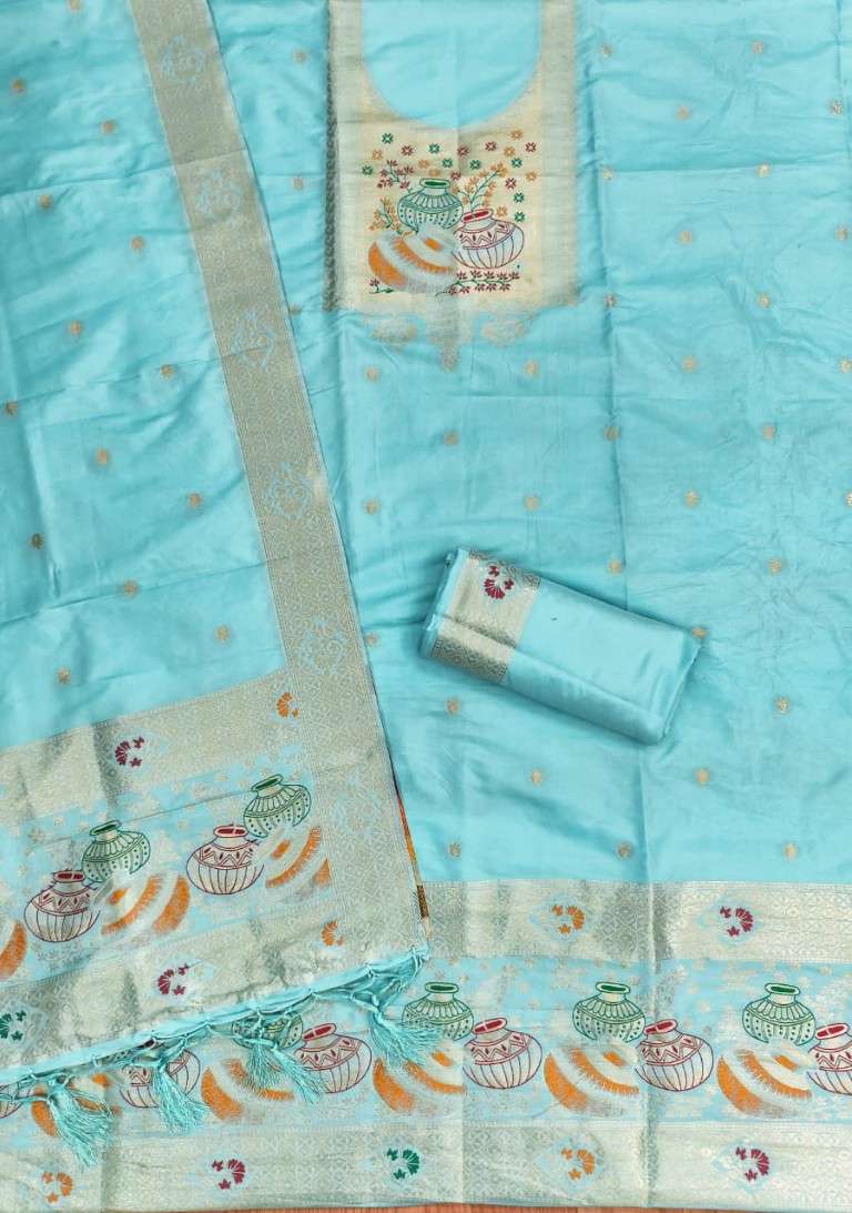 SOFT SILK BLEND WITH RICH PAITHANI ZARI WEAVING DRESS MATERIAL 2 AT WHOLESALE PRICE