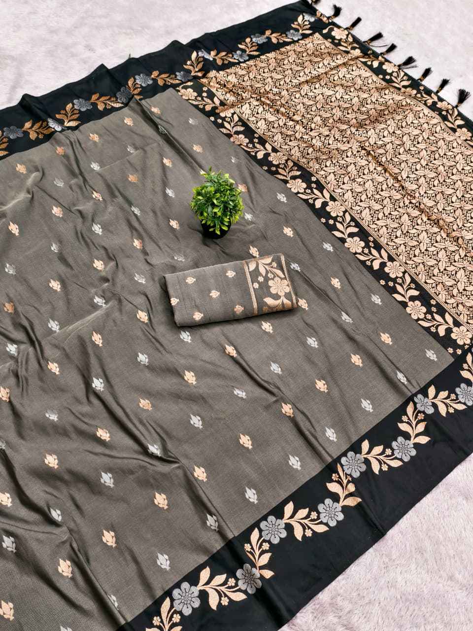 SOFT SILK ROSE COPPER SILVER JARI WEAVING SAREE AT WHOLESALE PRICE 