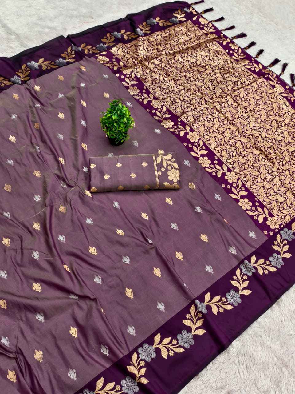 SOFT SILK ROSE COPPER SILVER JARI WEAVING SAREE AT WHOLESALE PRICE 