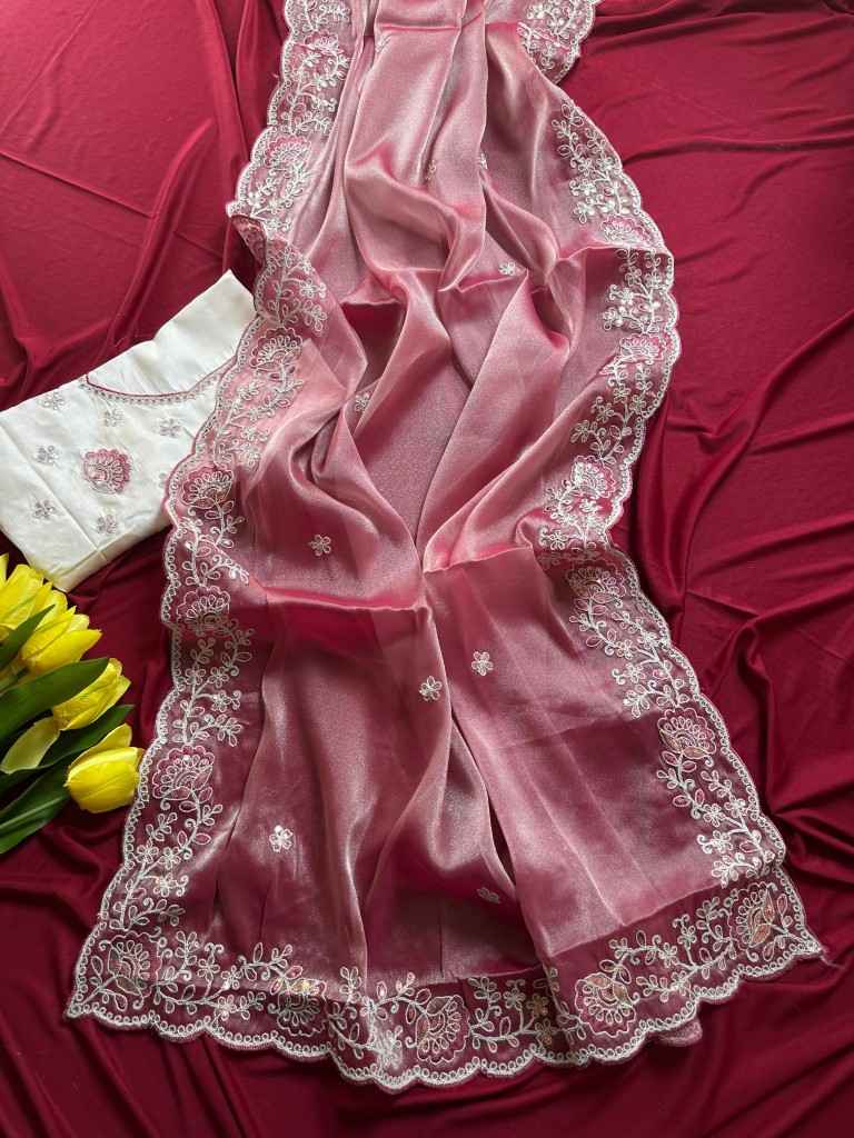 SOFT SIMMER TISSUE EMBROIDERY SEQUINS WORK SAREE AT WHOLESALE PRICE