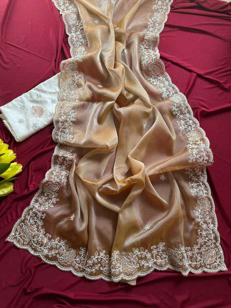 SOFT SIMMER TISSUE EMBROIDERY SEQUINS WORK SAREE AT WHOLESALE PRICE