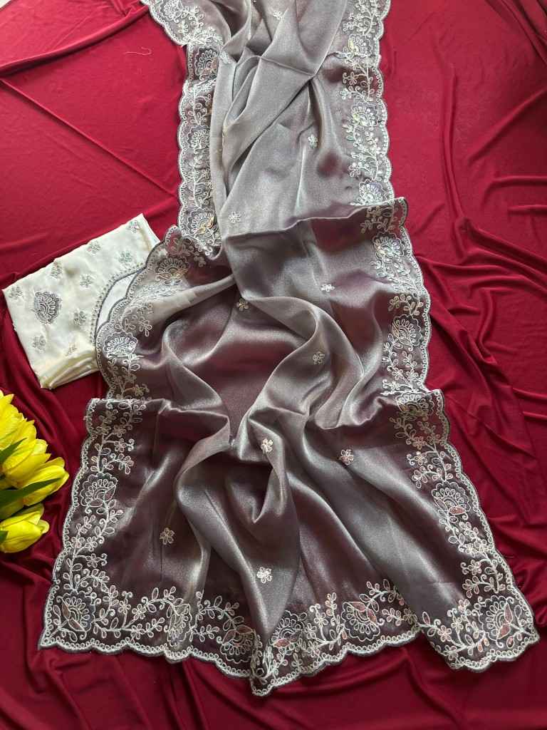 SOFT SIMMER TISSUE EMBROIDERY SEQUINS WORK SAREE AT WHOLESALE PRICE