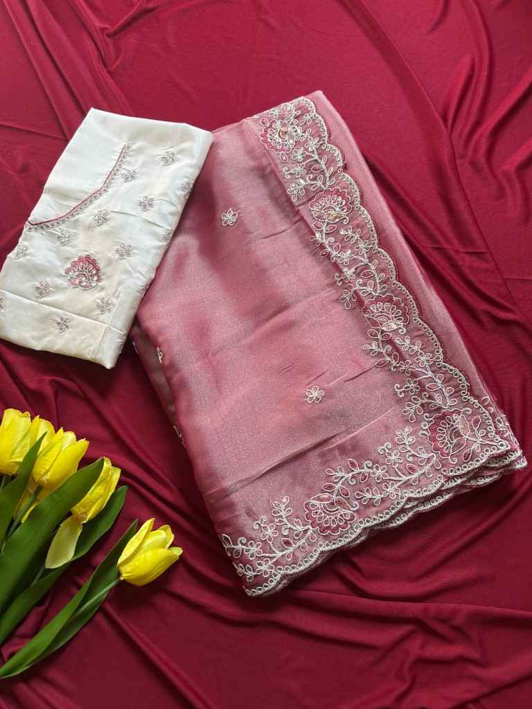 SOFT SIMMER TISSUE EMBROIDERY SEQUINS WORK SAREE AT WHOLESALE PRICE