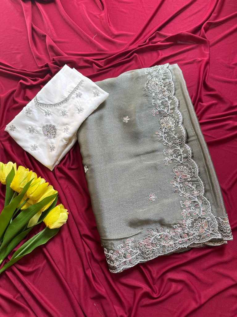 SOFT SIMMER TISSUE EMBROIDERY SEQUINS WORK SAREE AT WHOLESALE PRICE