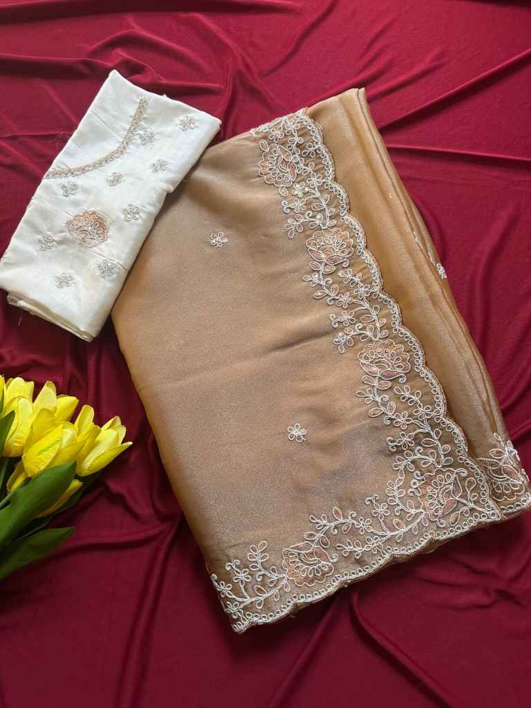 SOFT SIMMER TISSUE EMBROIDERY SEQUINS WORK SAREE AT WHOLESALE PRICE