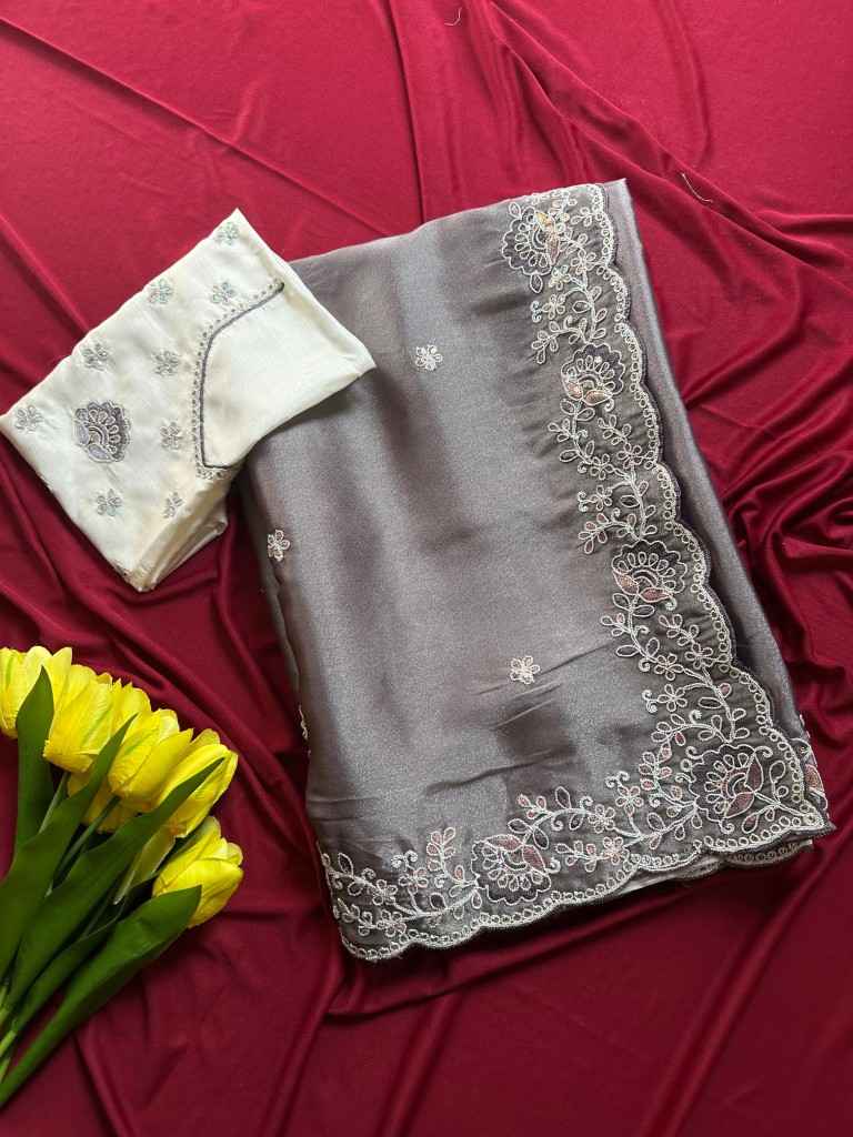 SOFT SIMMER TISSUE EMBROIDERY SEQUINS WORK SAREE AT WHOLESALE PRICE