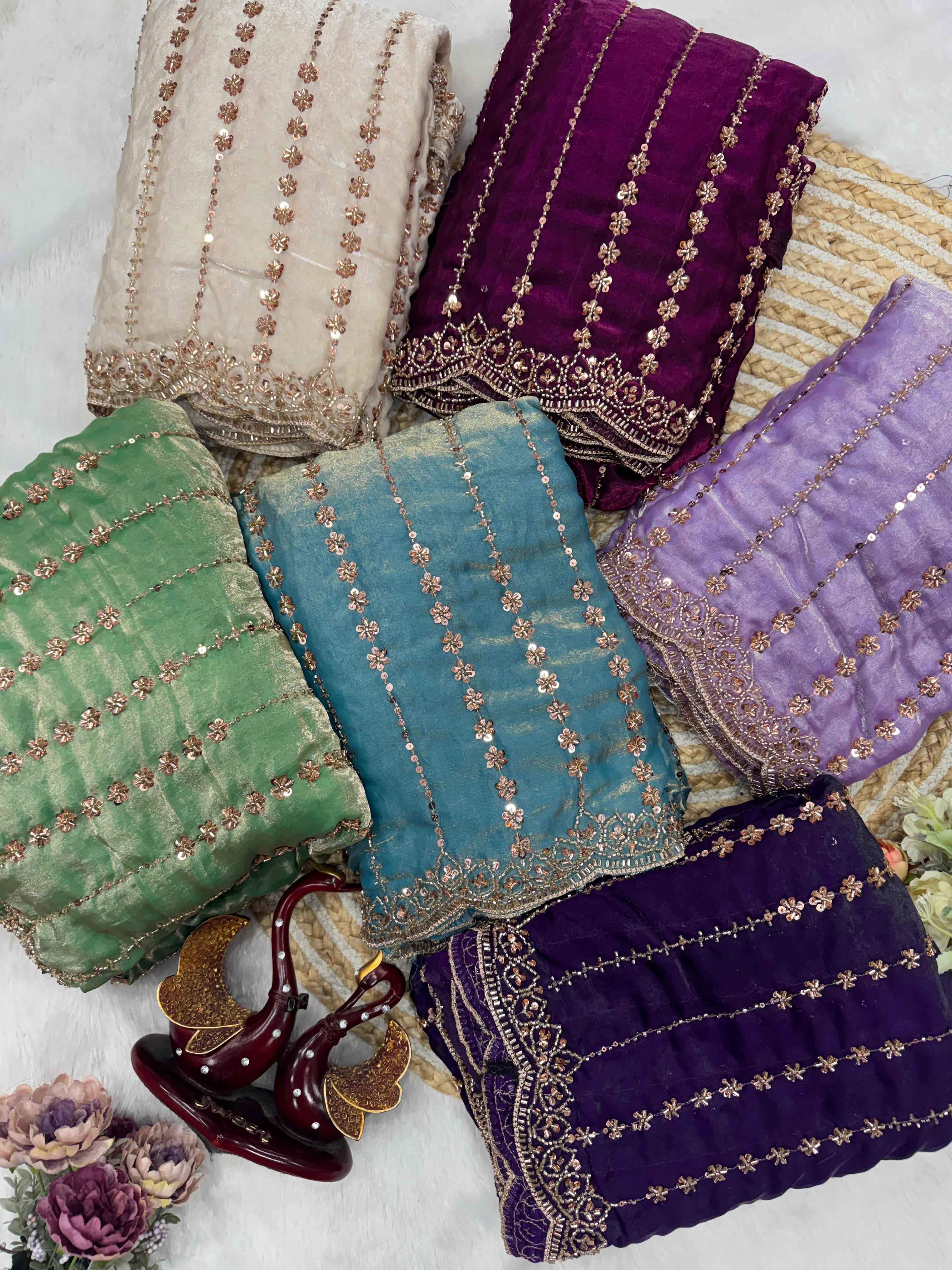 SOFT SPACE SILK BEADS AND SEQUENCE EMBROIDERY WORK SAREE 1 AT WHOLESALE PRICE