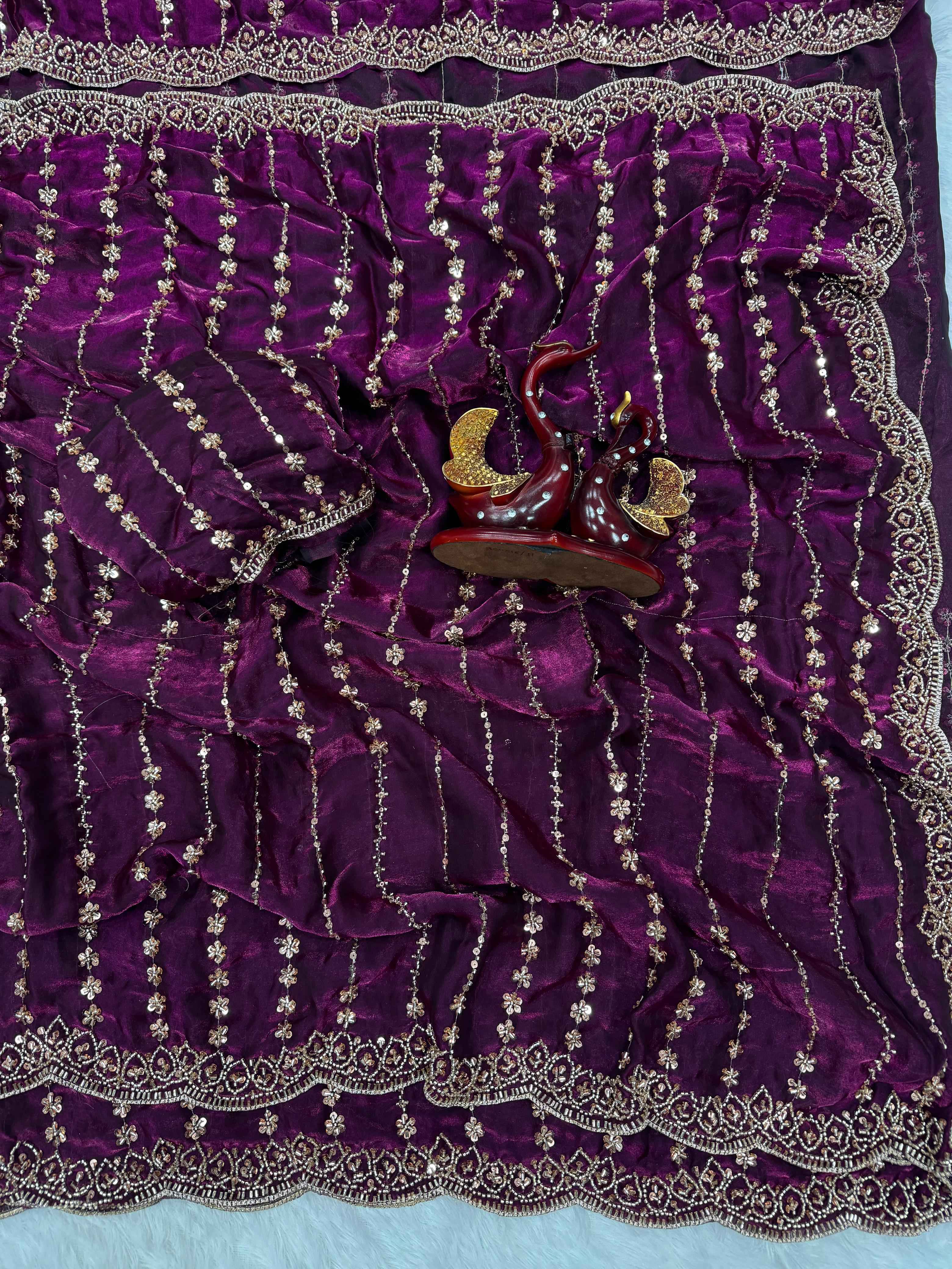 SOFT SPACE SILK BEADS AND SEQUENCE EMBROIDERY WORK SAREE 1 AT WHOLESALE PRICE