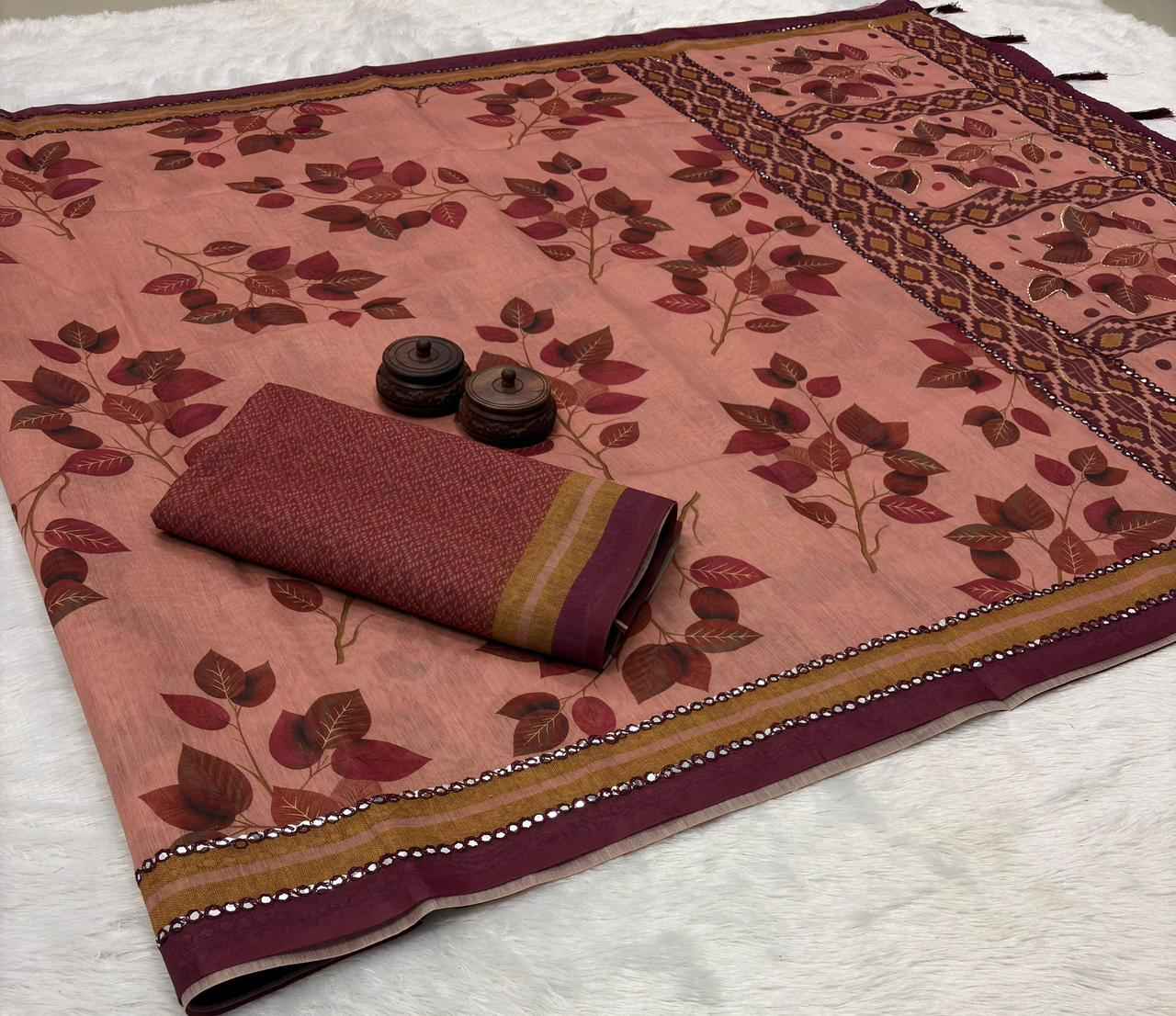 SOFT SPUN COTTON SLUB CODDING AND FOIL MIRROR THREAD WORK SAREE 1 AT WHOLESALE PRICE