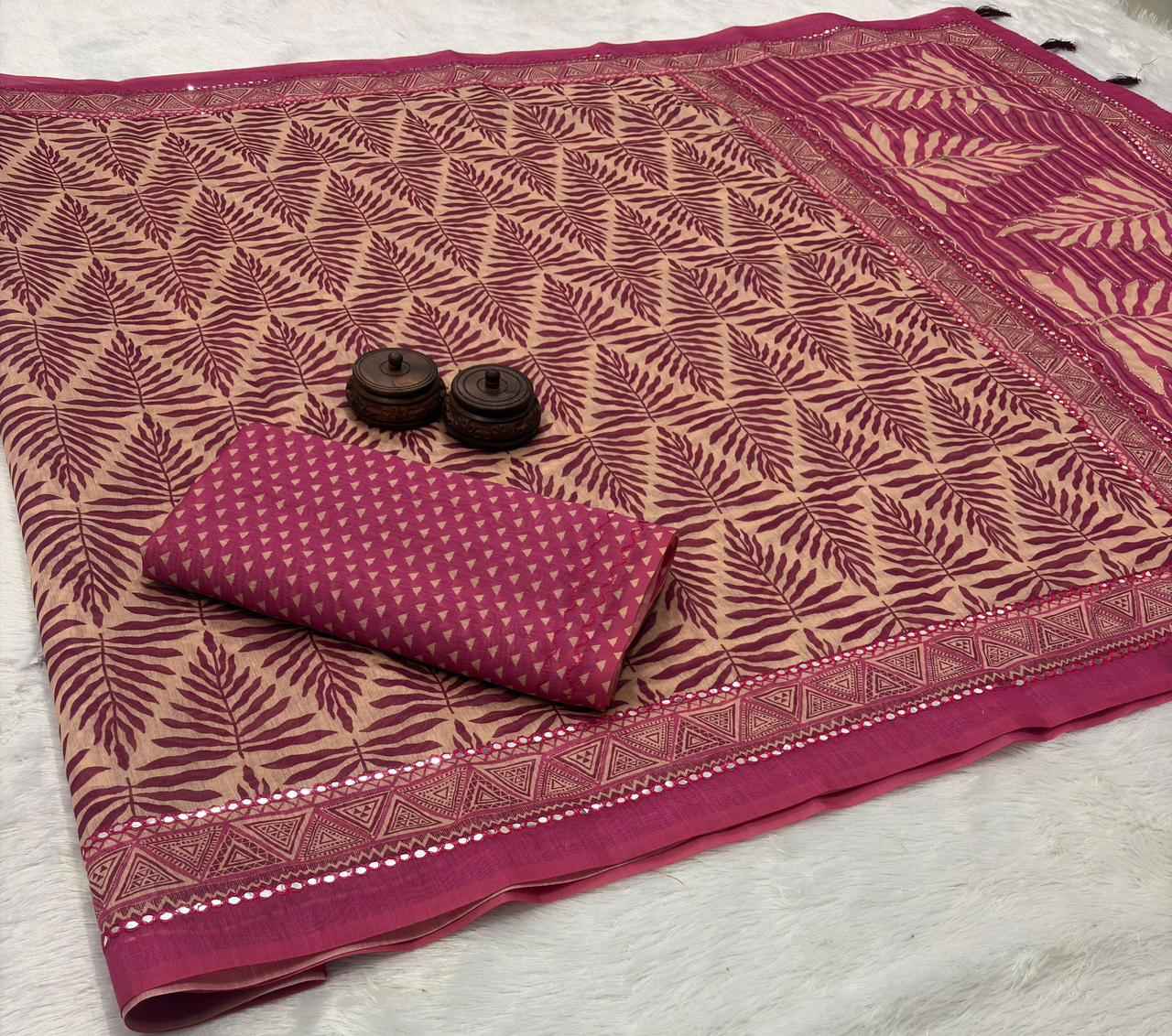SOFT SPUN COTTON SLUB CODDING AND FOIL MIRROR THREAD WORK SAREE 1 AT WHOLESALE PRICE