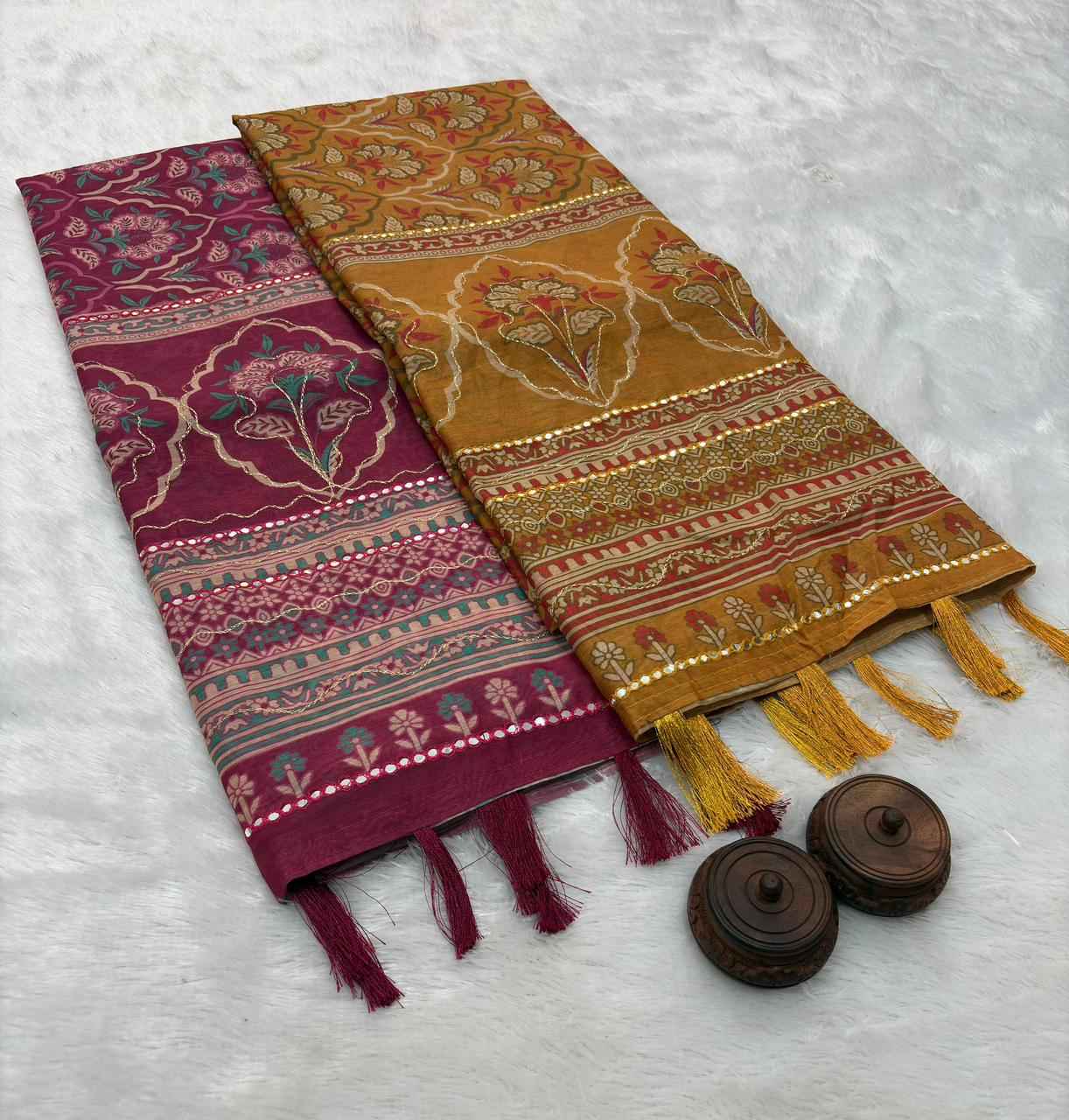 SOFT SPUN COTTON SLUB CODDING AND FOIL MIRROR THREAD WORK SAREE 1 AT WHOLESALE PRICE