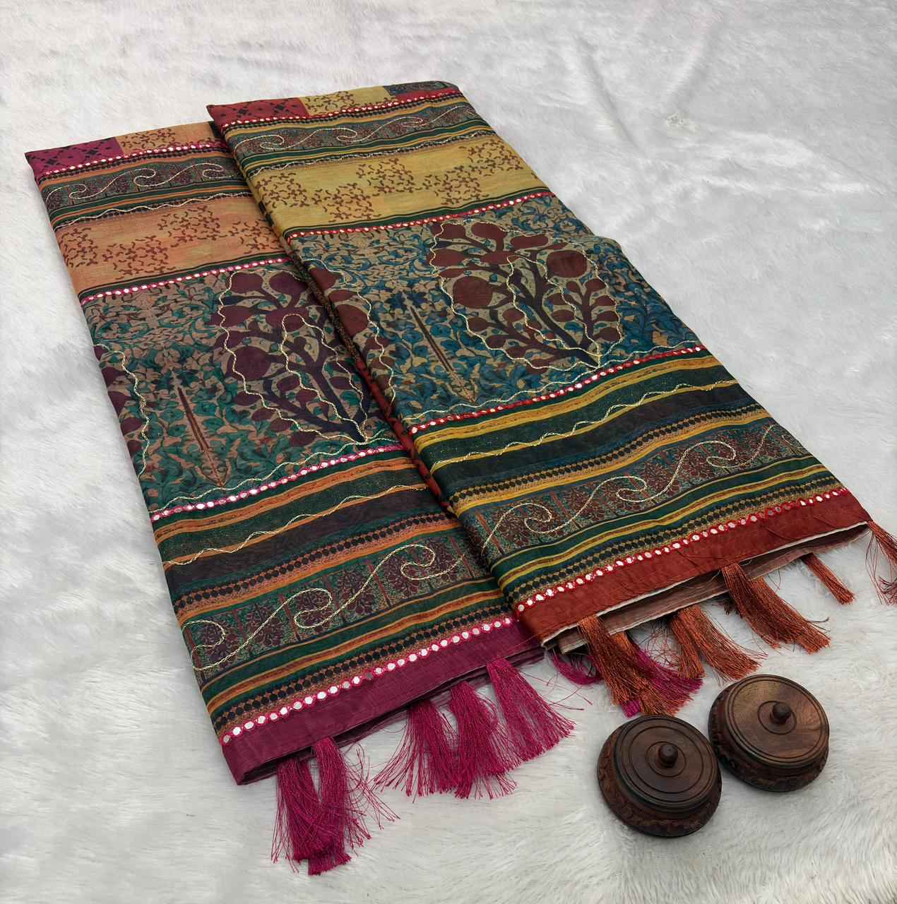 SOFT SPUN COTTON SLUB CODDING AND FOIL MIRROR THREAD WORK SAREE 1 AT WHOLESALE PRICE