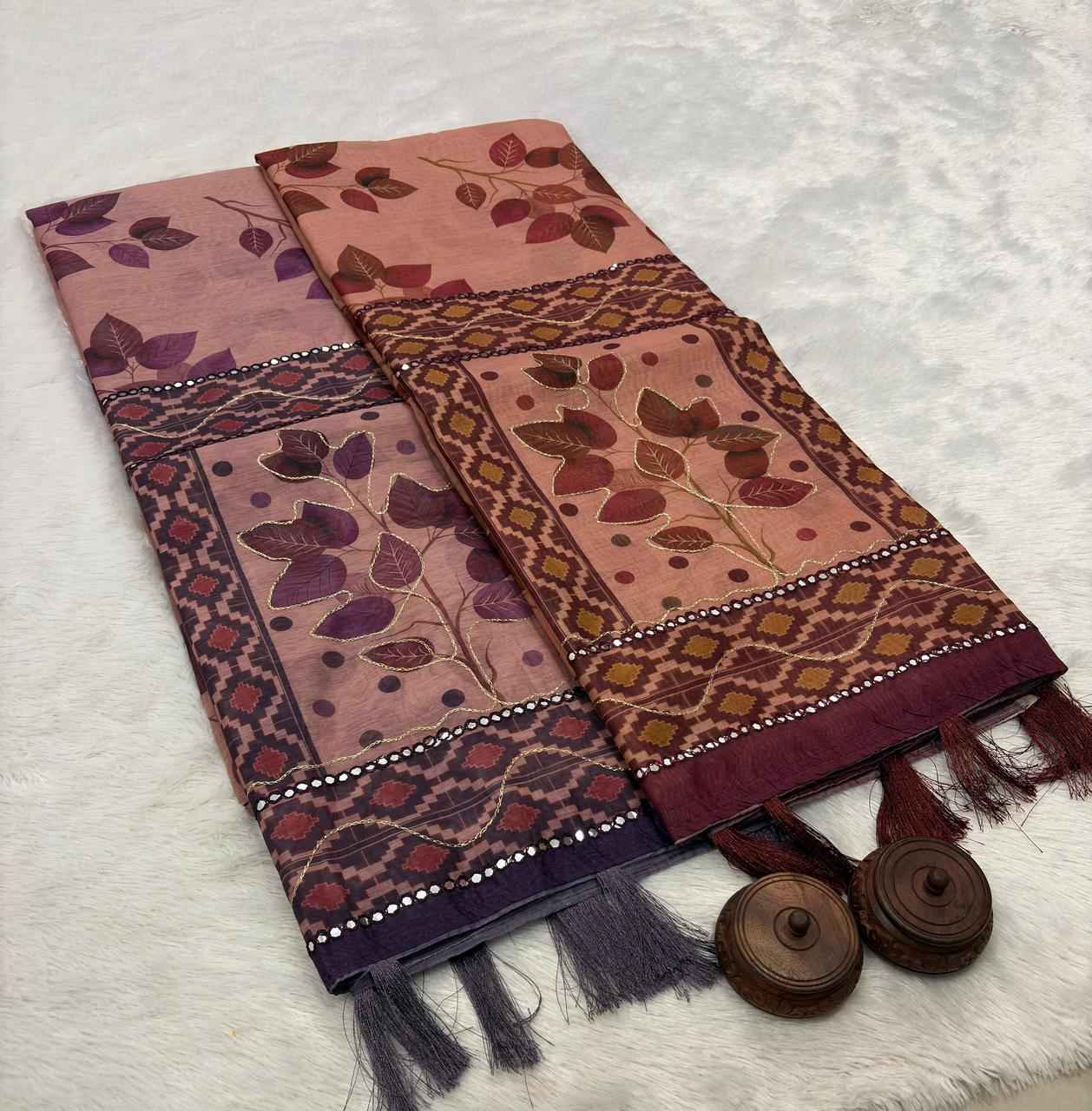 SOFT SPUN COTTON SLUB CODDING AND FOIL MIRROR THREAD WORK SAREE 1 AT WHOLESALE PRICE