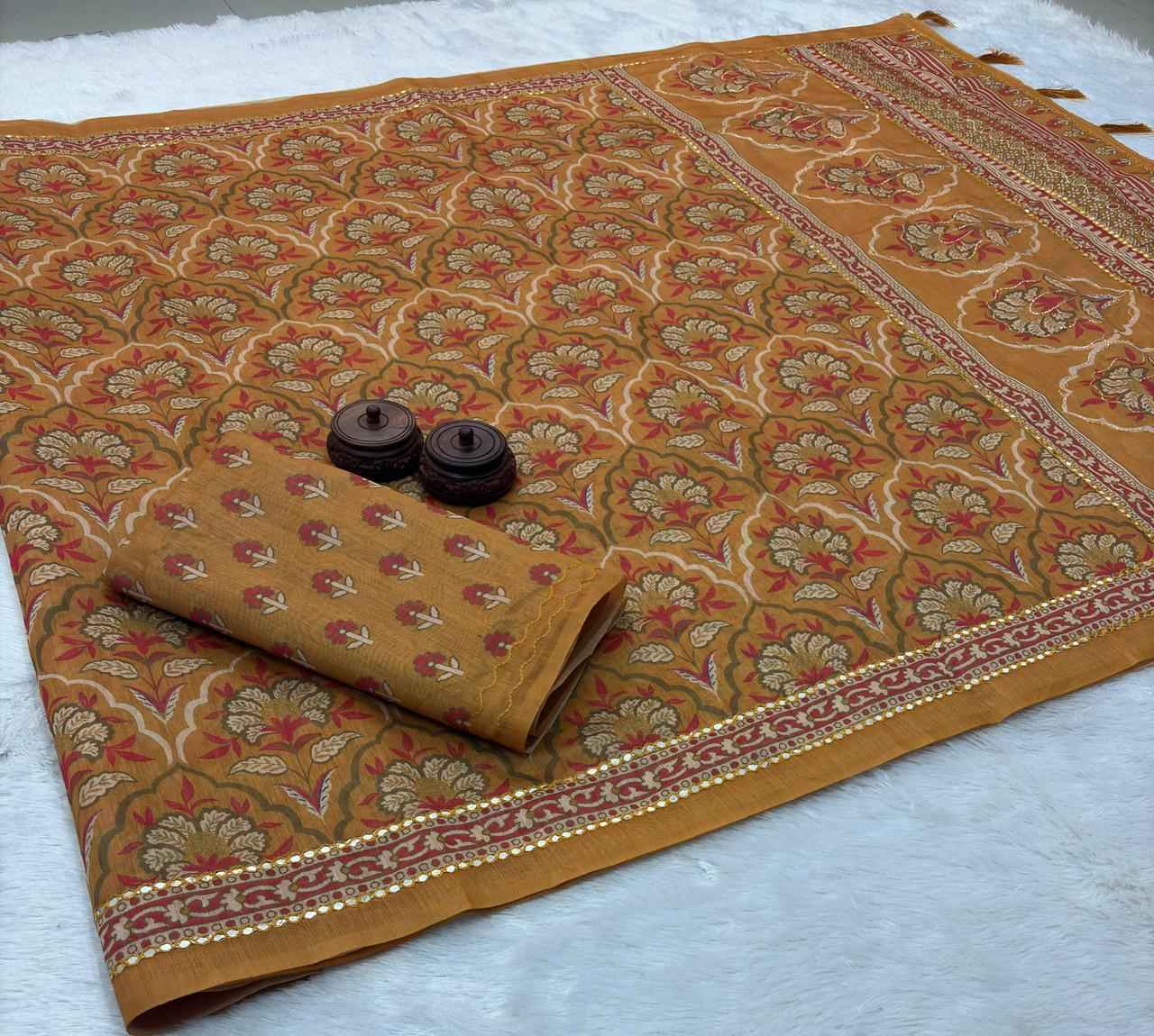 SOFT SPUN COTTON SLUB CODDING AND FOIL MIRROR THREAD WORK SAREE 1 AT WHOLESALE PRICE