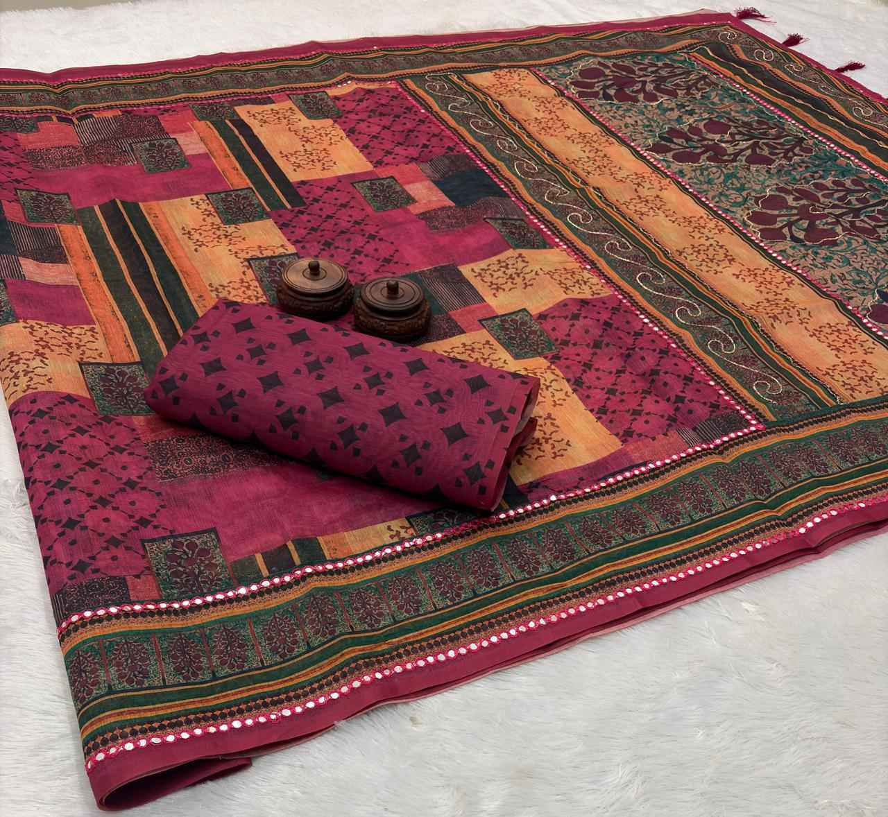 SOFT SPUN COTTON SLUB CODDING AND FOIL MIRROR THREAD WORK SAREE 1 AT WHOLESALE PRICE