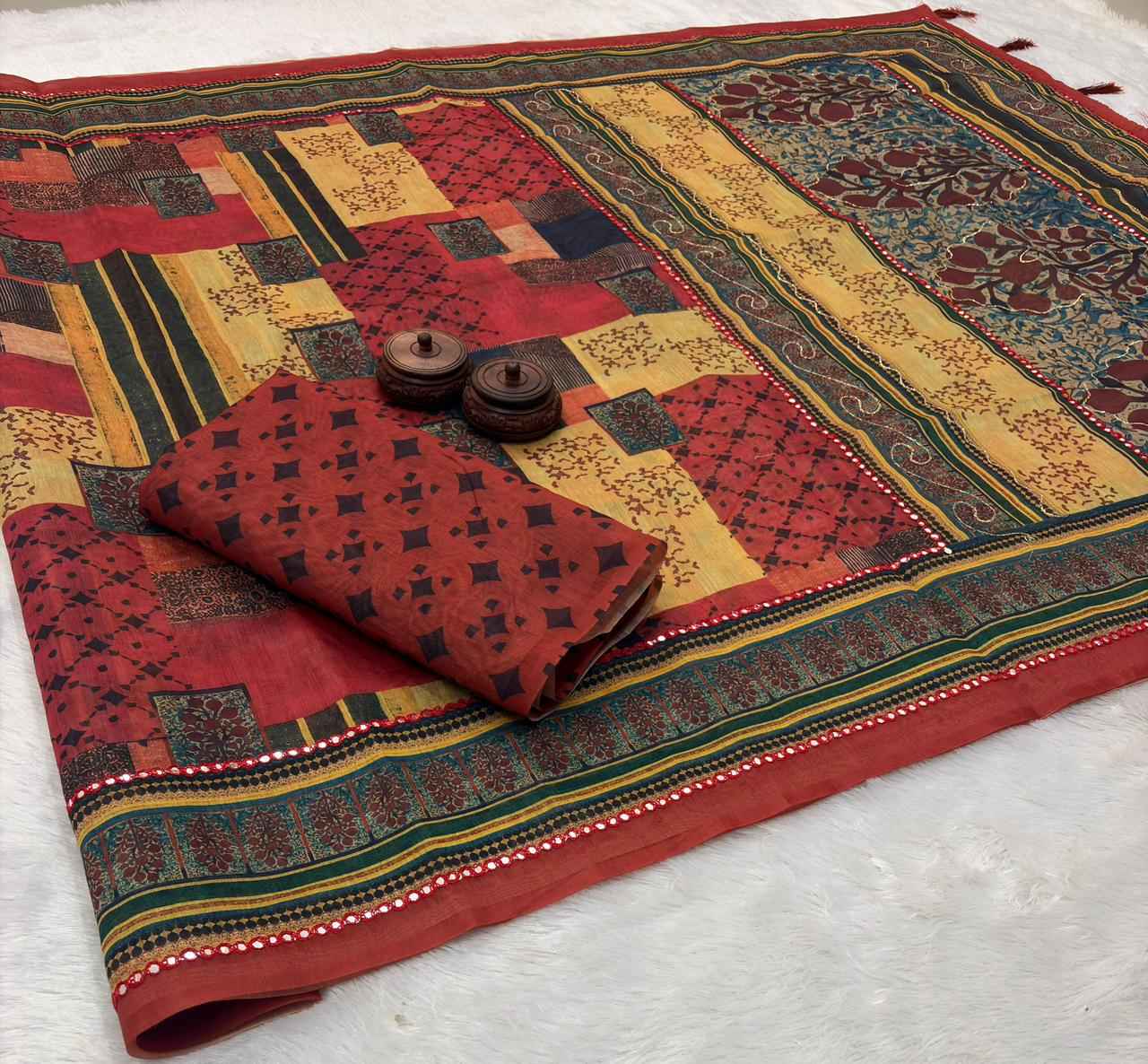 SOFT SPUN COTTON SLUB CODDING AND FOIL MIRROR THREAD WORK SAREE 1 AT WHOLESALE PRICE