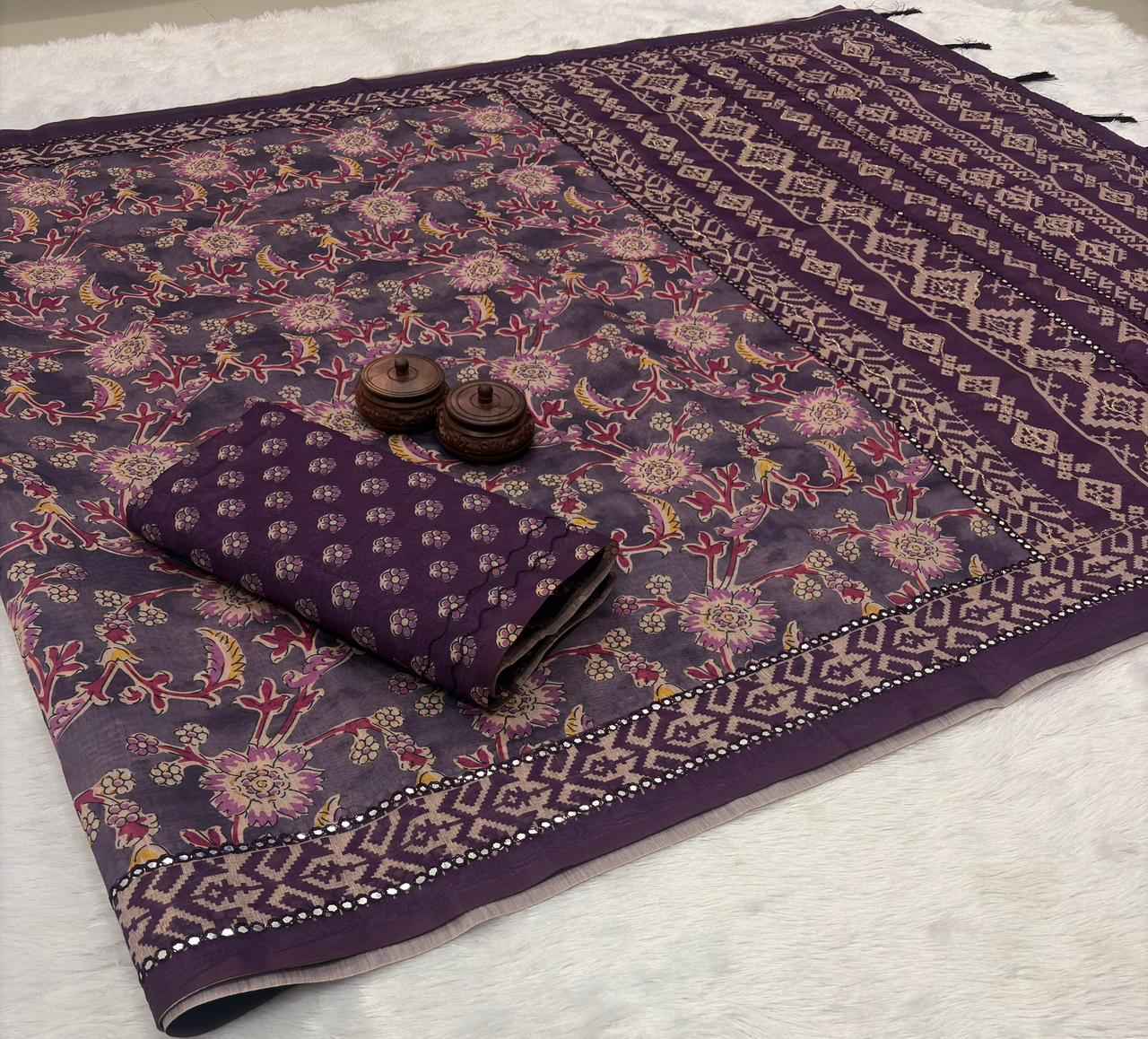 SOFT SPUN COTTON SLUB CODDING AND FOIL MIRROR THREAD WORK SAREE 1 AT WHOLESALE PRICE