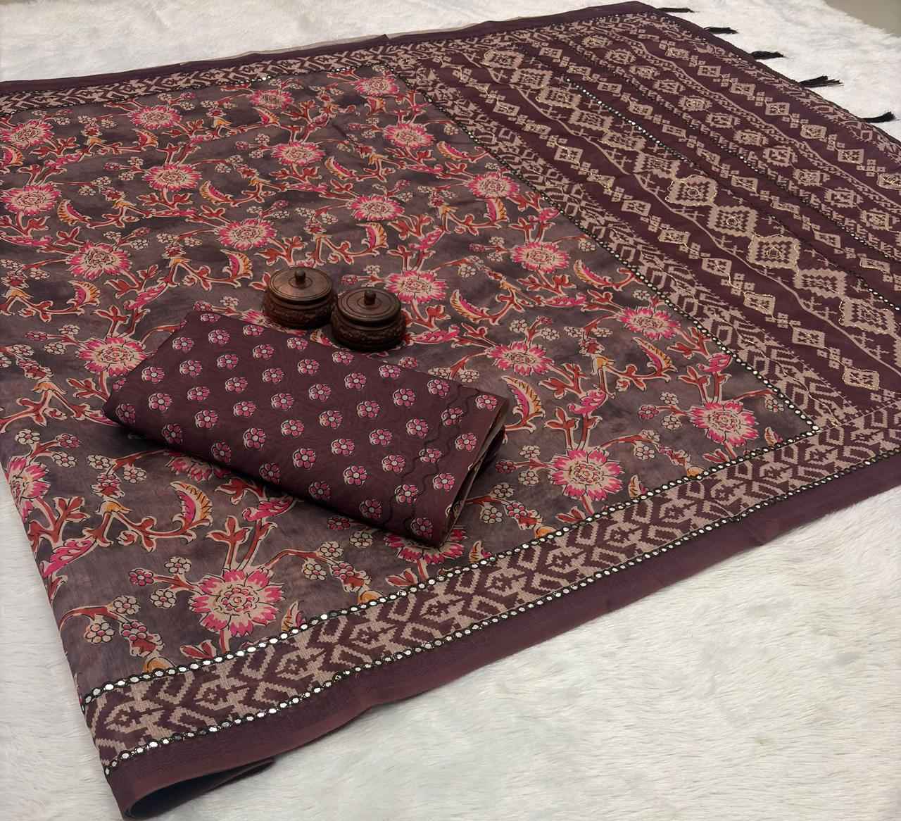 SOFT SPUN COTTON SLUB CODDING AND FOIL MIRROR THREAD WORK SAREE 1 AT WHOLESALE PRICE