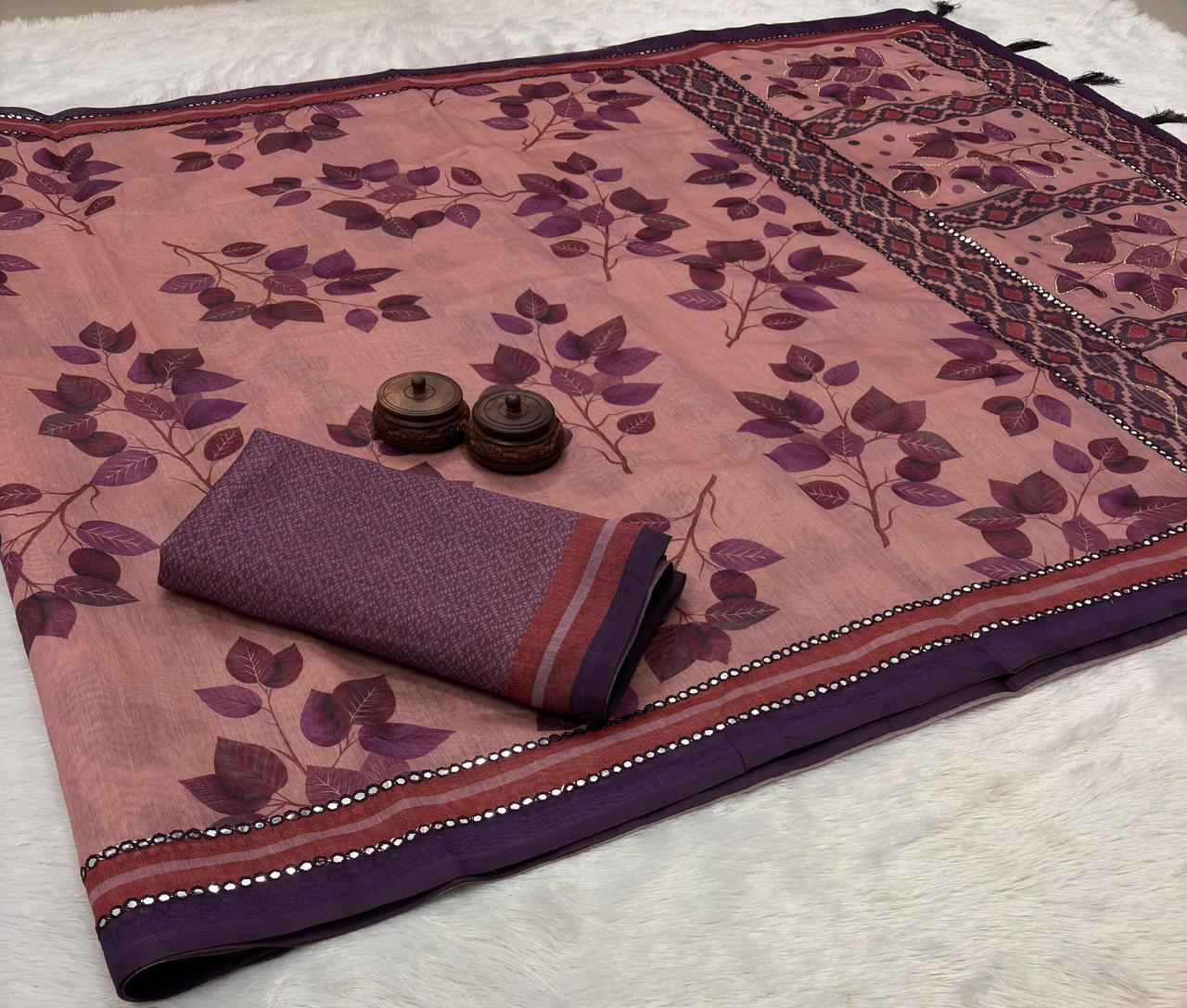 SOFT SPUN COTTON SLUB CODDING AND FOIL MIRROR THREAD WORK SAREE 1 AT WHOLESALE PRICE