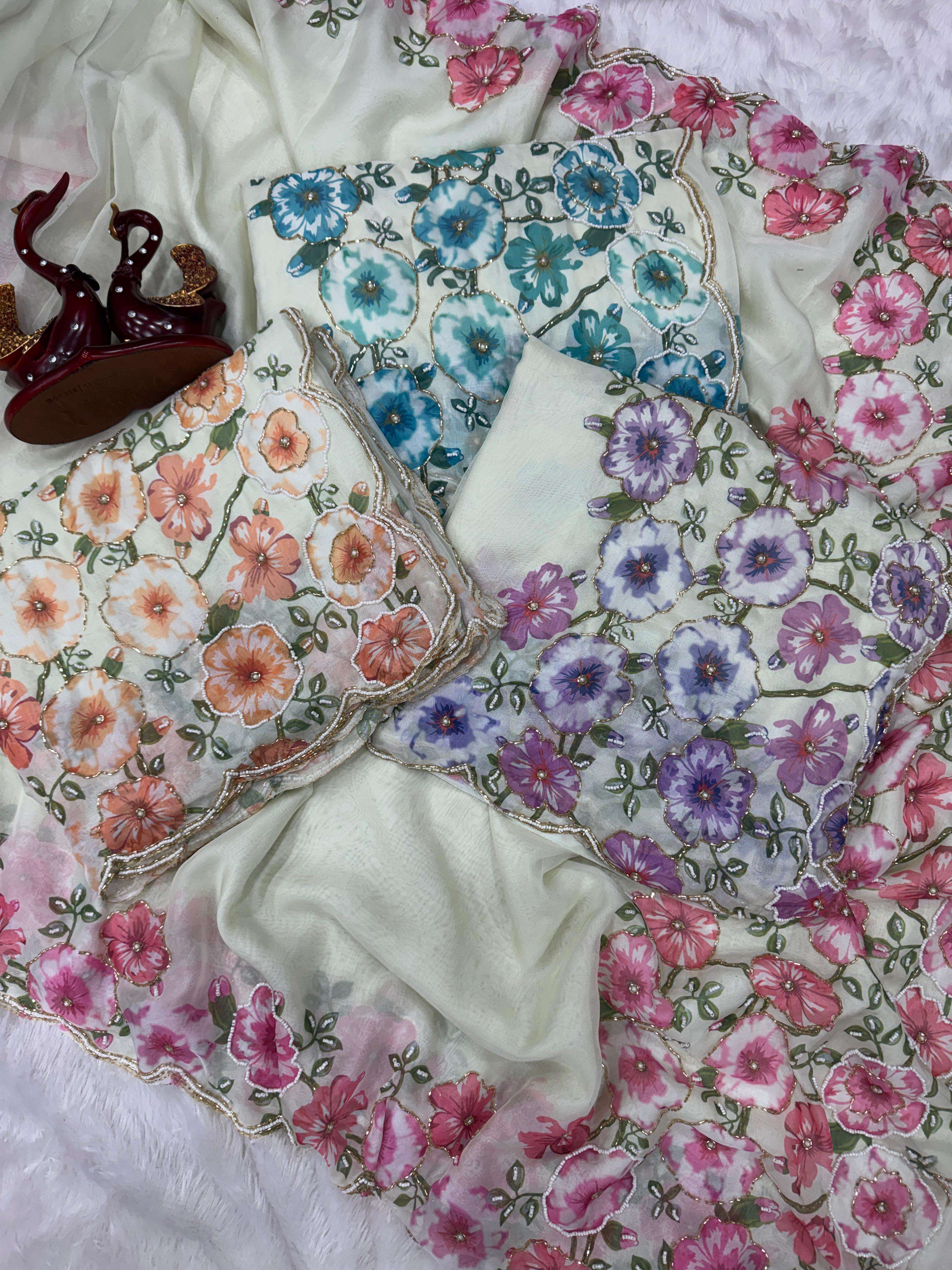 Soft tebby silk handwork saree