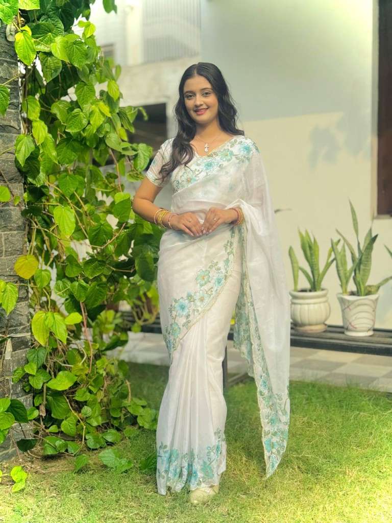 SOFT TEBBY SILK FLORAL PRINT WITH BEEDS AND KATDANA HANDWORK SAREE AT WHOLESALE PRICE