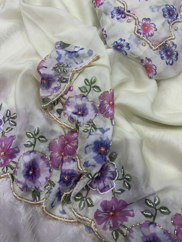 SOFT TEBBY SILK FLORAL PRINT WITH BEEDS AND KATDANA HANDWORK SAREE AT WHOLESALE PRICE