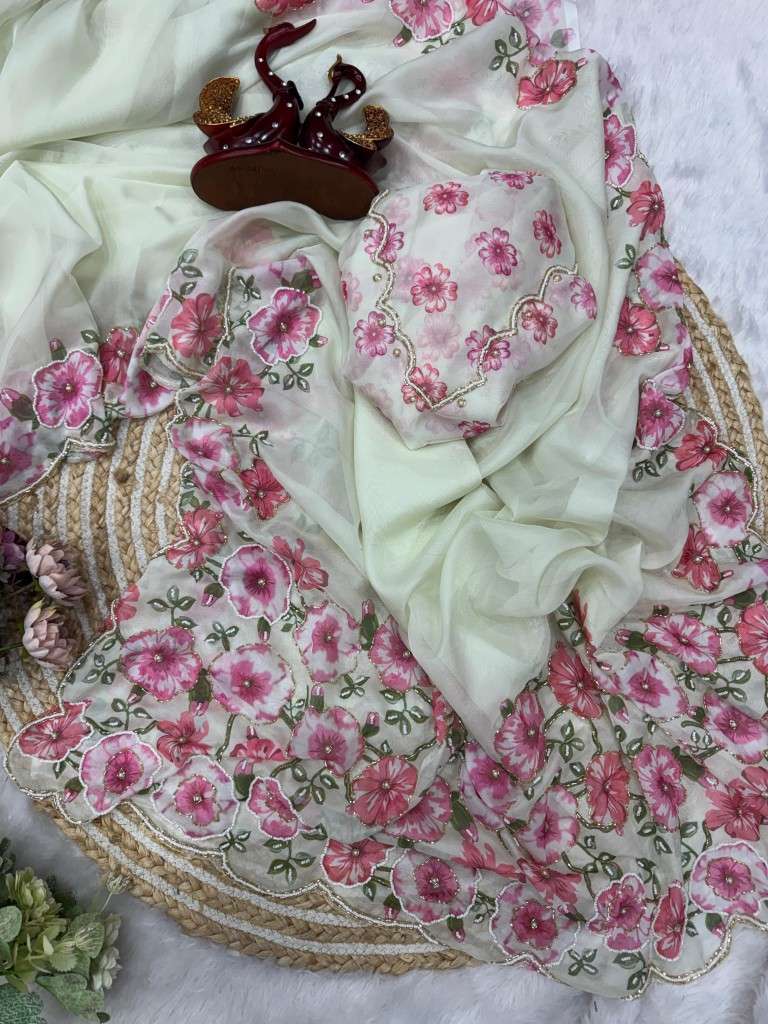 SOFT TEBBY SILK FLORAL PRINT WITH BEEDS AND KATDANA HANDWORK SAREE AT WHOLESALE PRICE