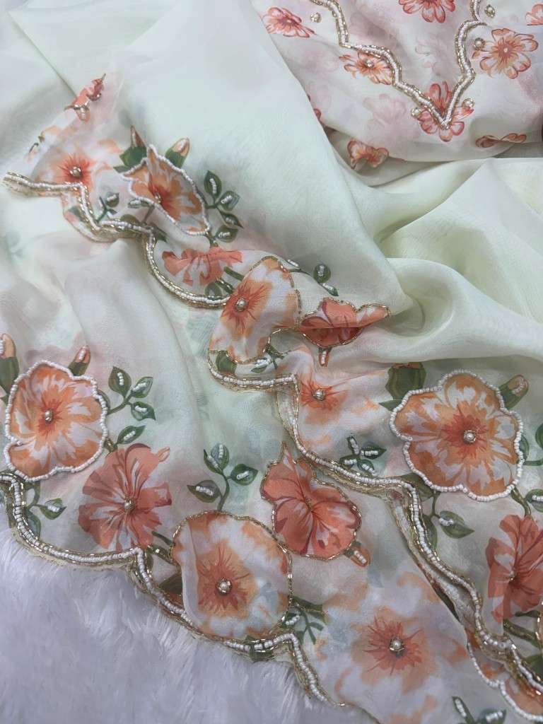 SOFT TEBBY SILK FLORAL PRINT WITH BEEDS AND KATDANA HANDWORK SAREE AT WHOLESALE PRICE