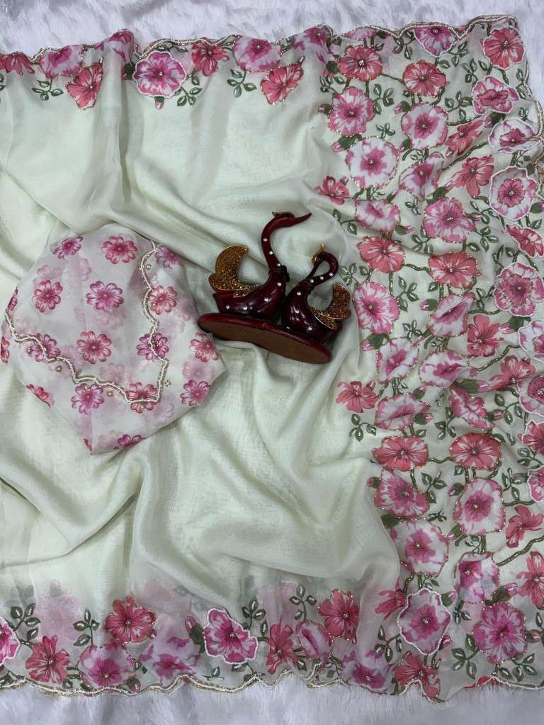SOFT TEBBY SILK FLORAL PRINT WITH BEEDS AND KATDANA HANDWORK SAREE AT WHOLESALE PRICE