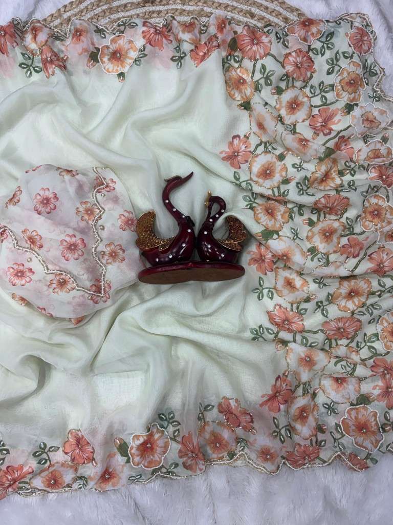 SOFT TEBBY SILK FLORAL PRINT WITH BEEDS AND KATDANA HANDWORK SAREE AT WHOLESALE PRICE