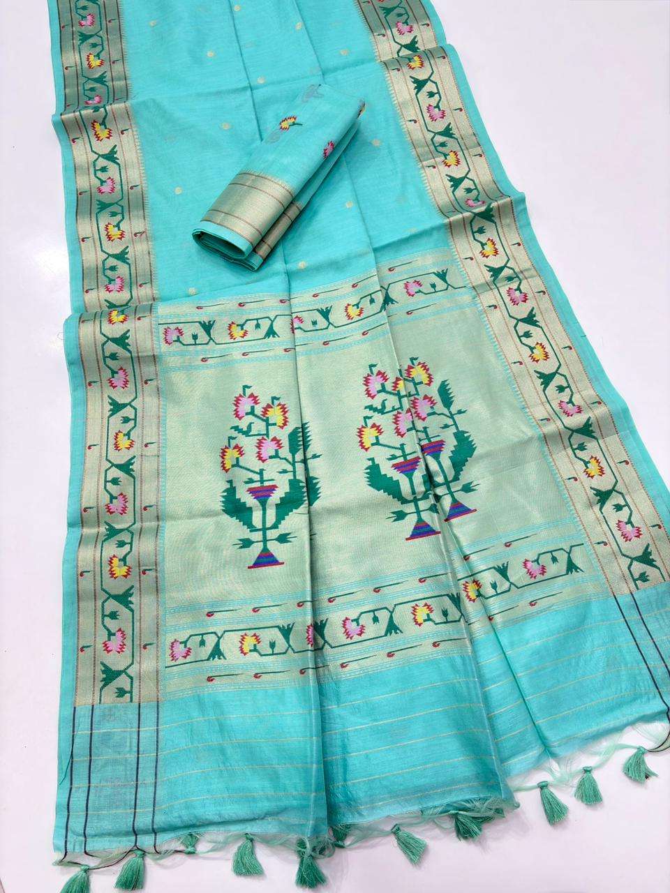 SOFT TUSSAR SILK PAITHANI MEENA WEAVING SAREE AT WHOLESALE PRICE