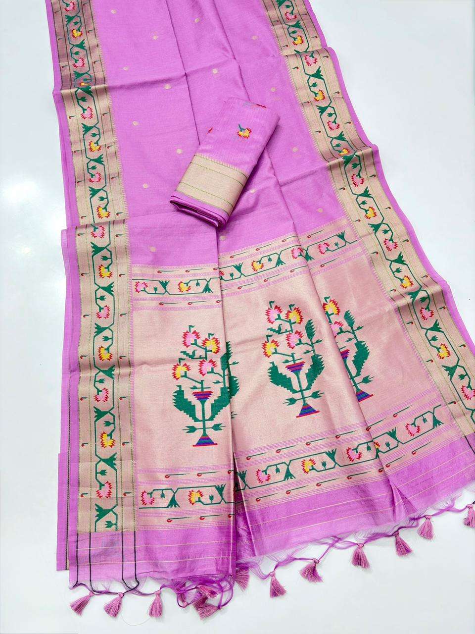 SOFT TUSSAR SILK PAITHANI MEENA WEAVING SAREE AT WHOLESALE PRICE