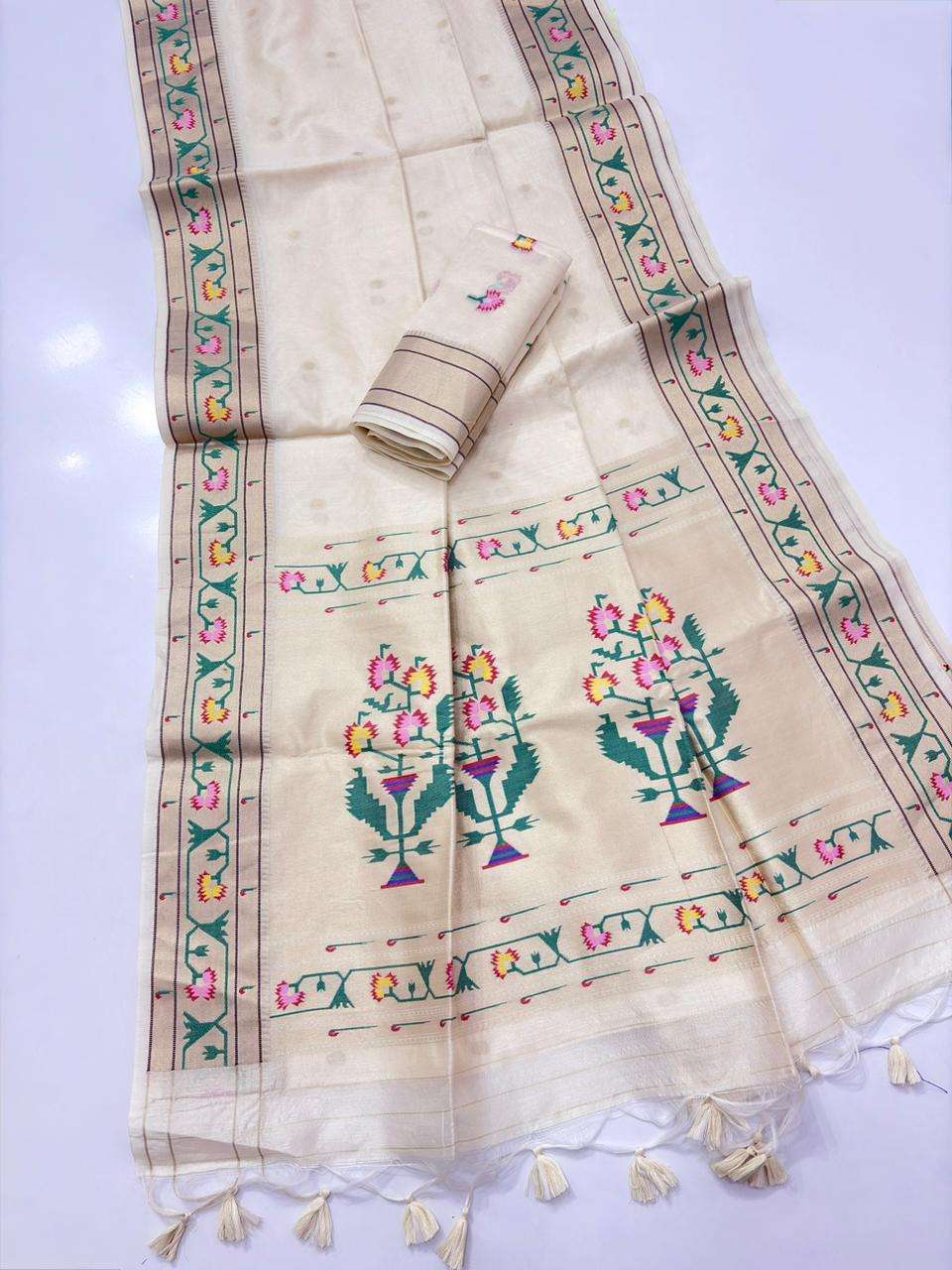 SOFT TUSSAR SILK PAITHANI MEENA WEAVING SAREE AT WHOLESALE PRICE