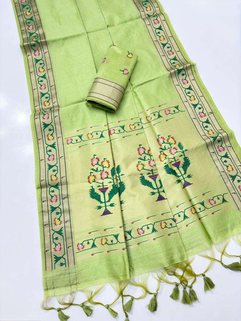 SOFT TUSSAR SILK PAITHANI MEENA WEAVING SAREE AT WHOLESALE PRICE