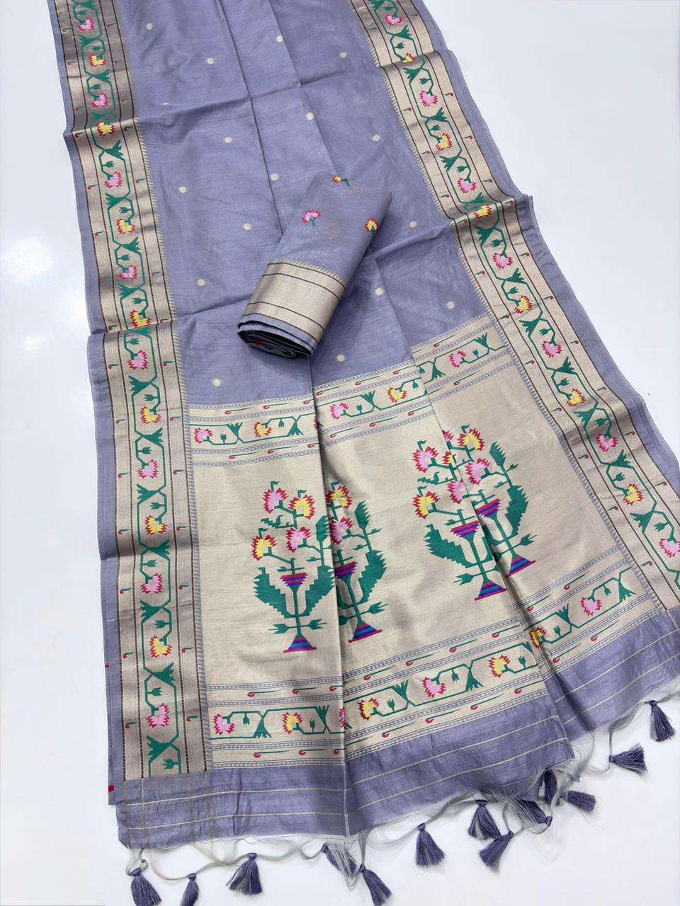 SOFT TUSSAR SILK PAITHANI MEENA WEAVING SAREE AT WHOLESALE PRICE