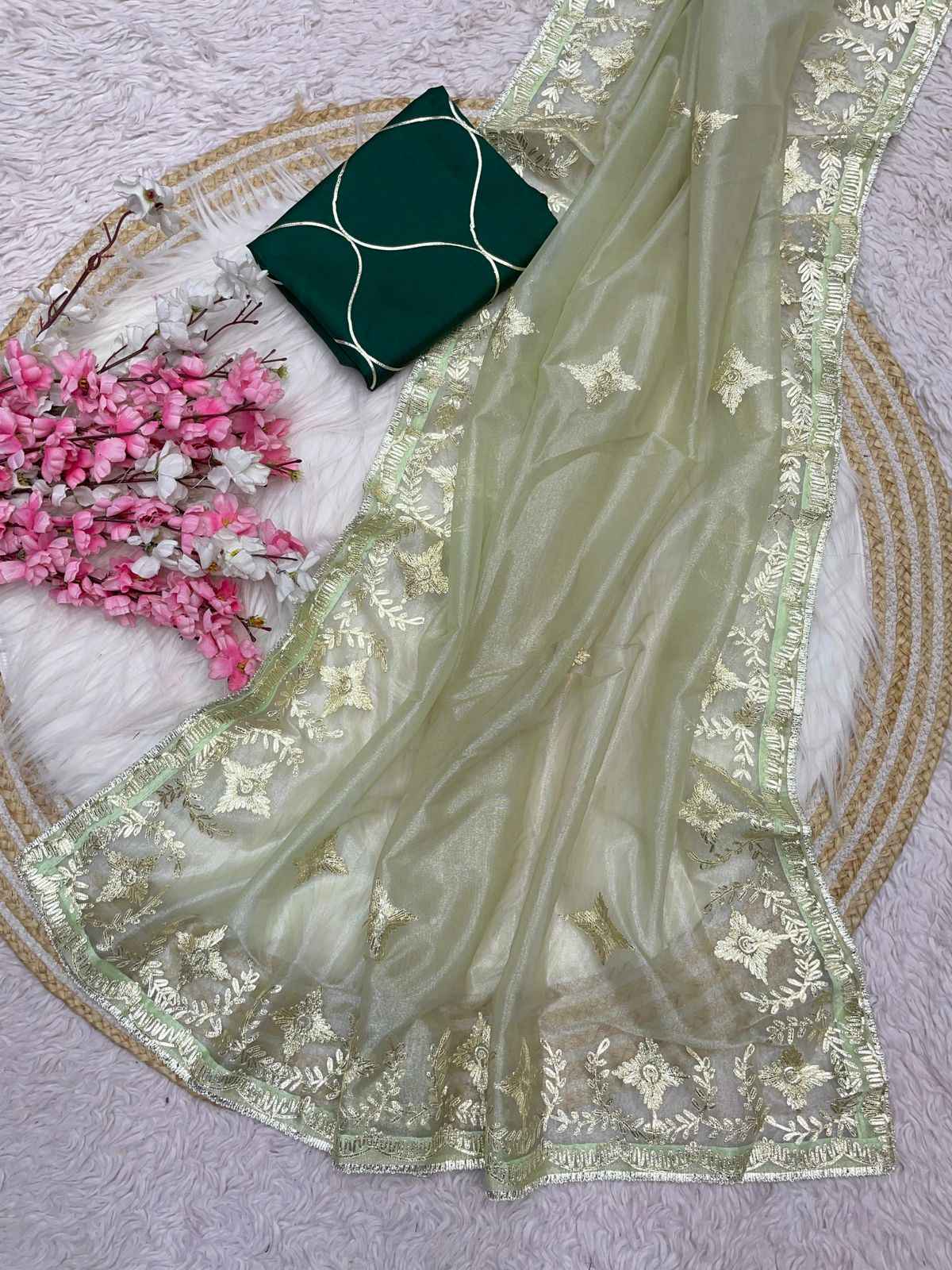 SOFT TWIL NET RABIN WORK PIPING BORDER SAREE AT WHOLESALE PRICE