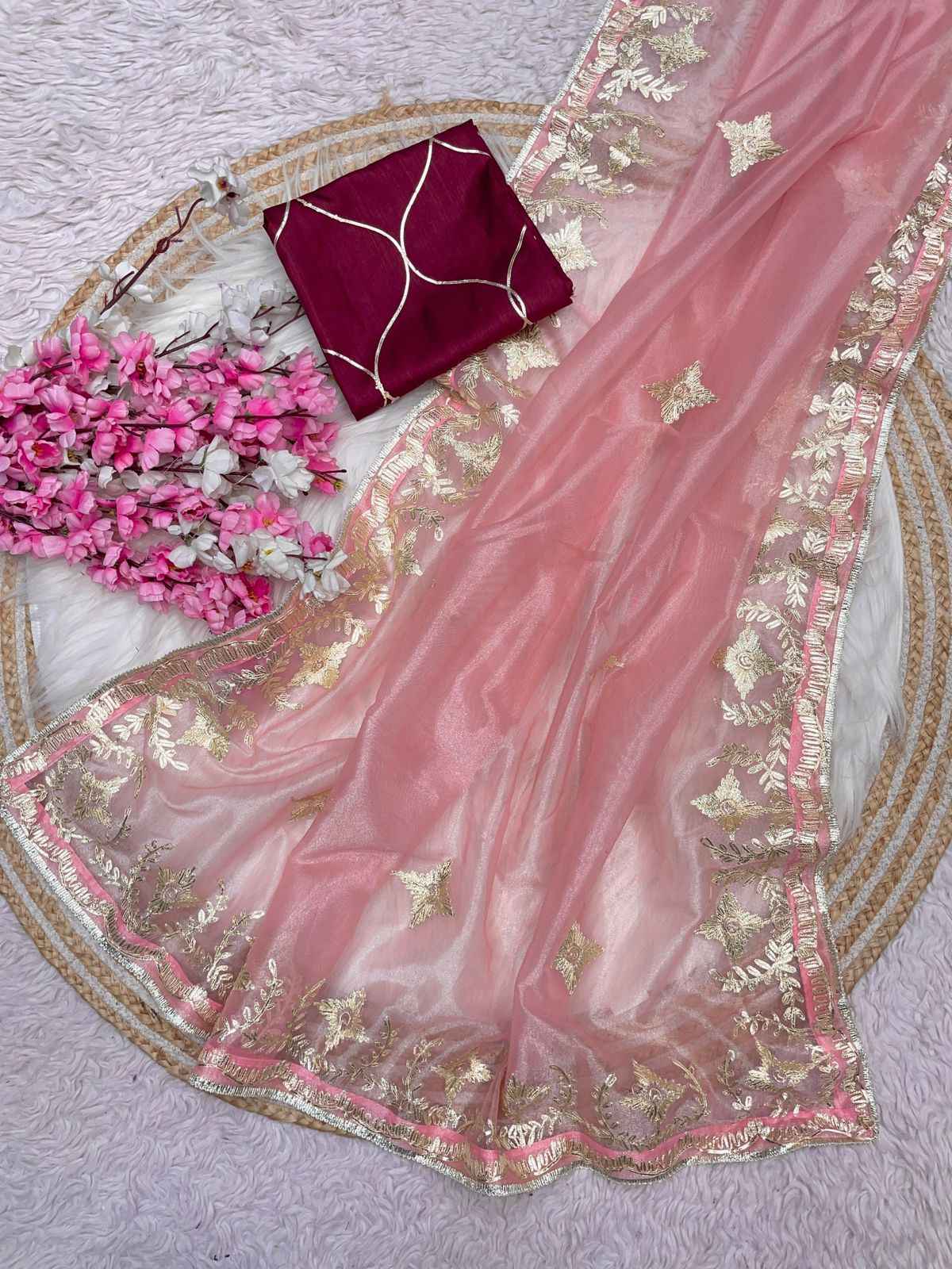 SOFT TWIL NET RABIN WORK PIPING BORDER SAREE AT WHOLESALE PRICE
