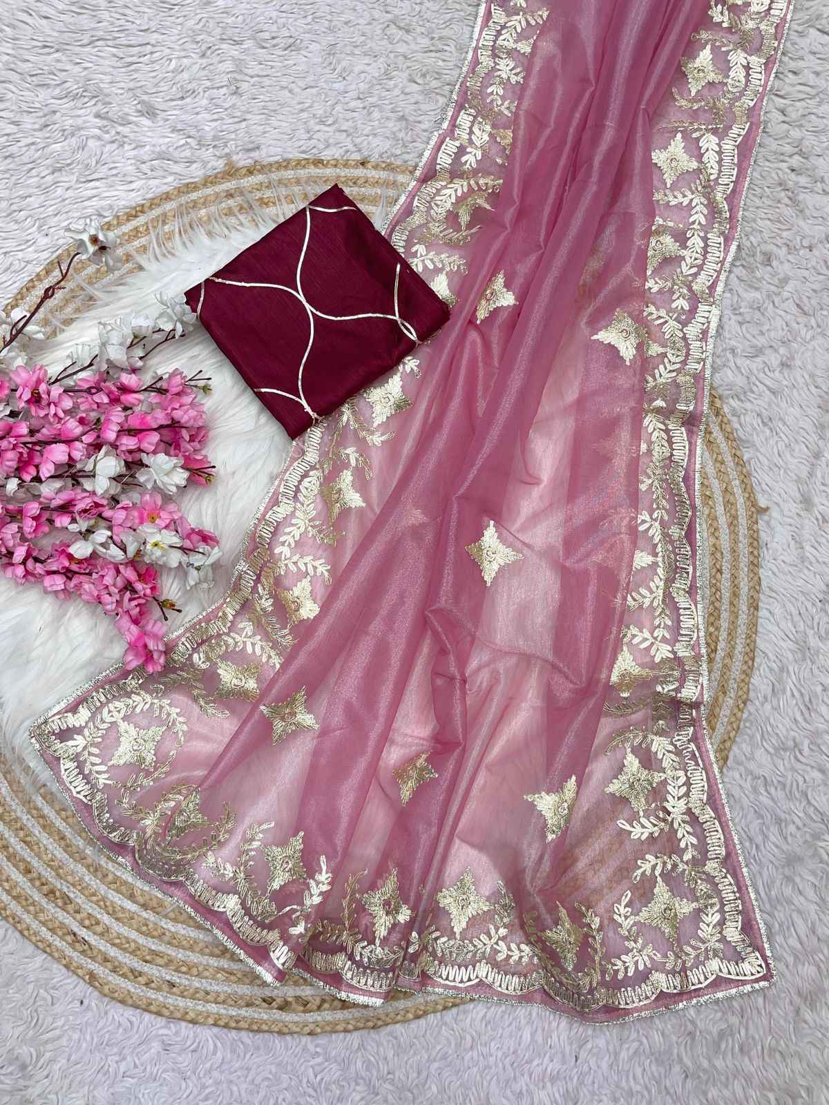 SOFT TWIL NET RABIN WORK PIPING BORDER SAREE AT WHOLESALE PRICE