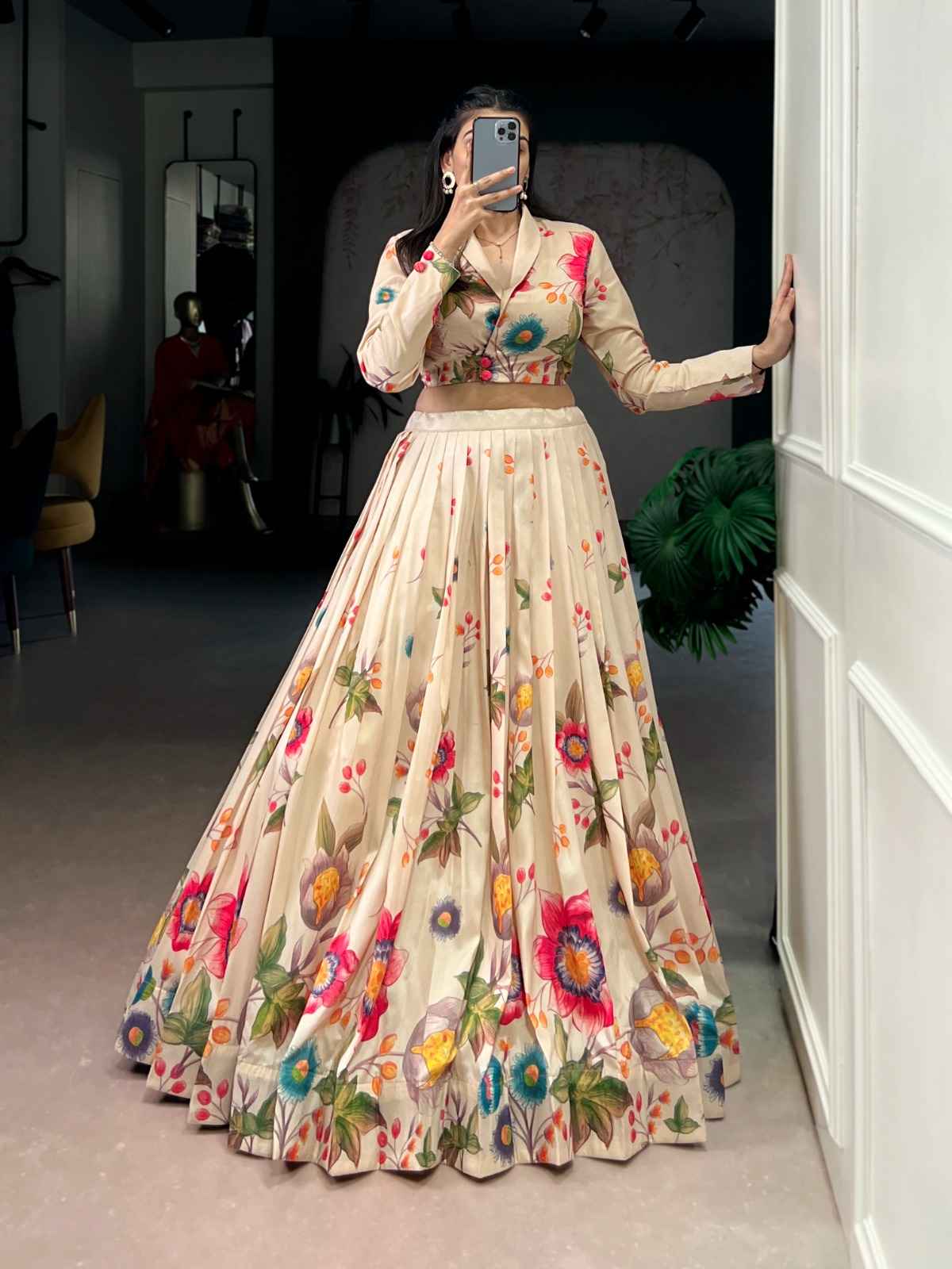 TASAR SILK FLORAL PRINTED LEHENGA CO-ORD SET AT WHOLESALE PRICE